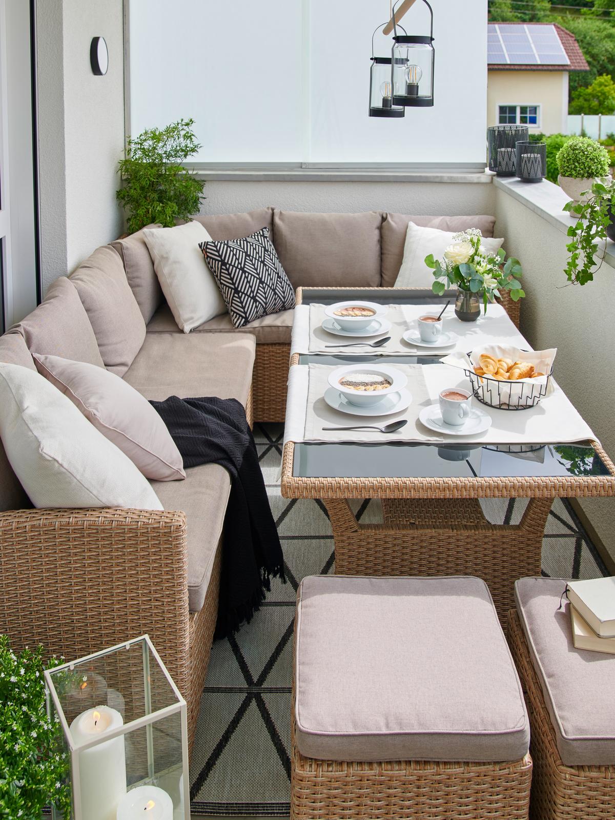 TERASOVÁ SEDACÍ SOUPRAVA LIOW 2 - hnědá/béžová, kov/textil (235/175cm) - Modern Living