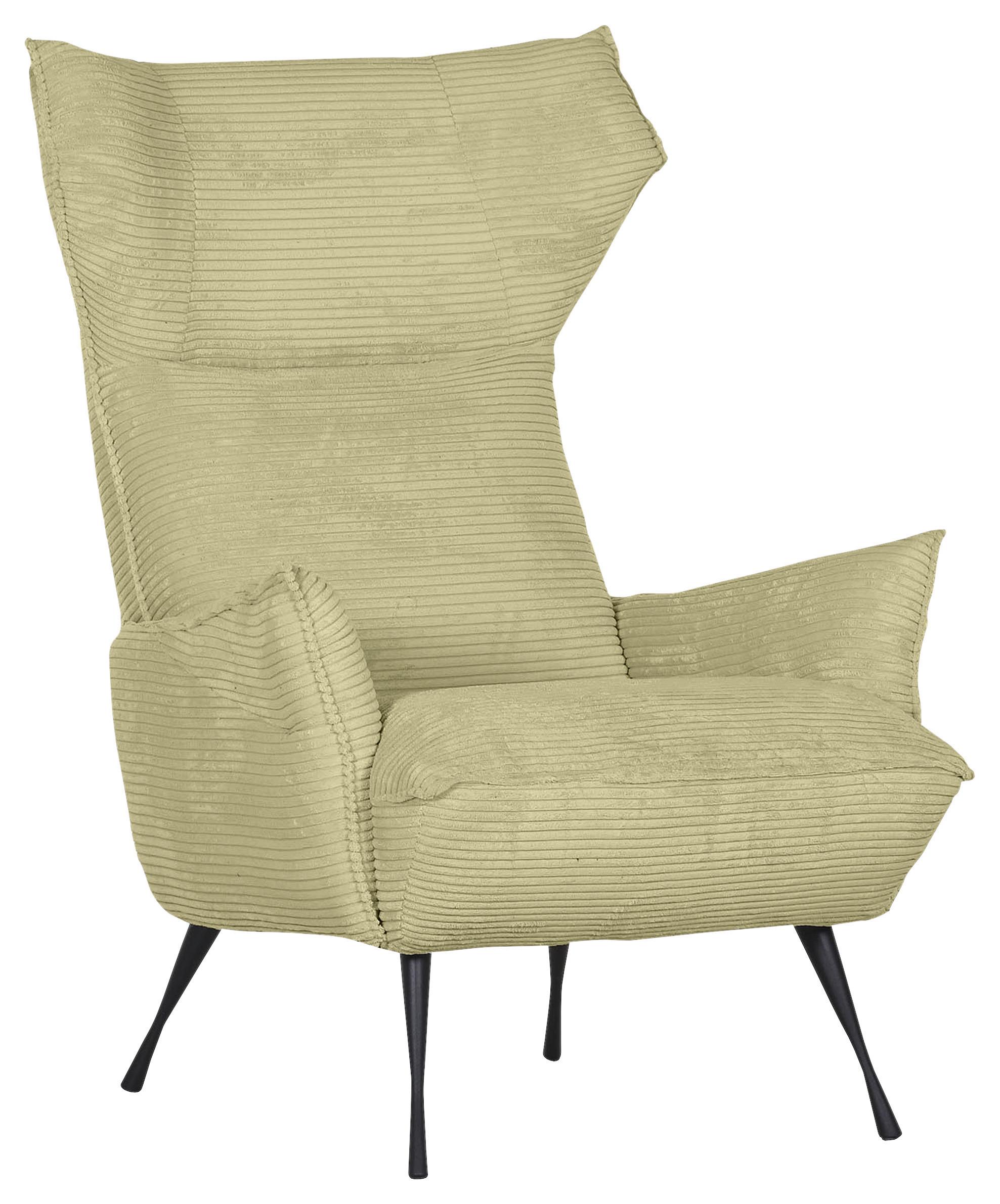 Ohrensessel Lorris, Hellgrün B: 83 cm - Schwarz/Hellgrün, KONVENTIONELL, Textil (83/110/92cm) - MID.YOU