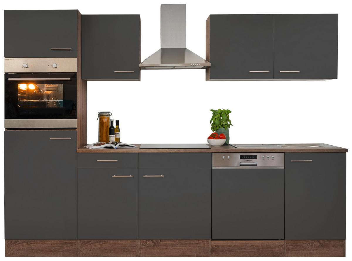Küchenzeile ohne Geräte B: 280 cm Grau/Eiche Dekor - Eichefarben/Grau, Basics, Holzwerkstoff (280/205/60cm) - Respekta
