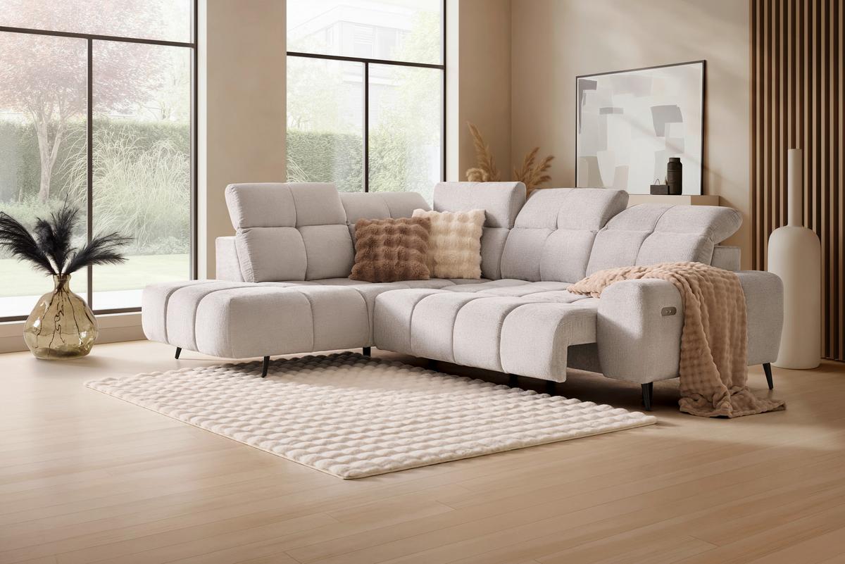 Elektrická sedačka SILVIO, levá, světle šedá - černá/světle šedá, Moderní, kov/textil (225/275cm) - Mömax