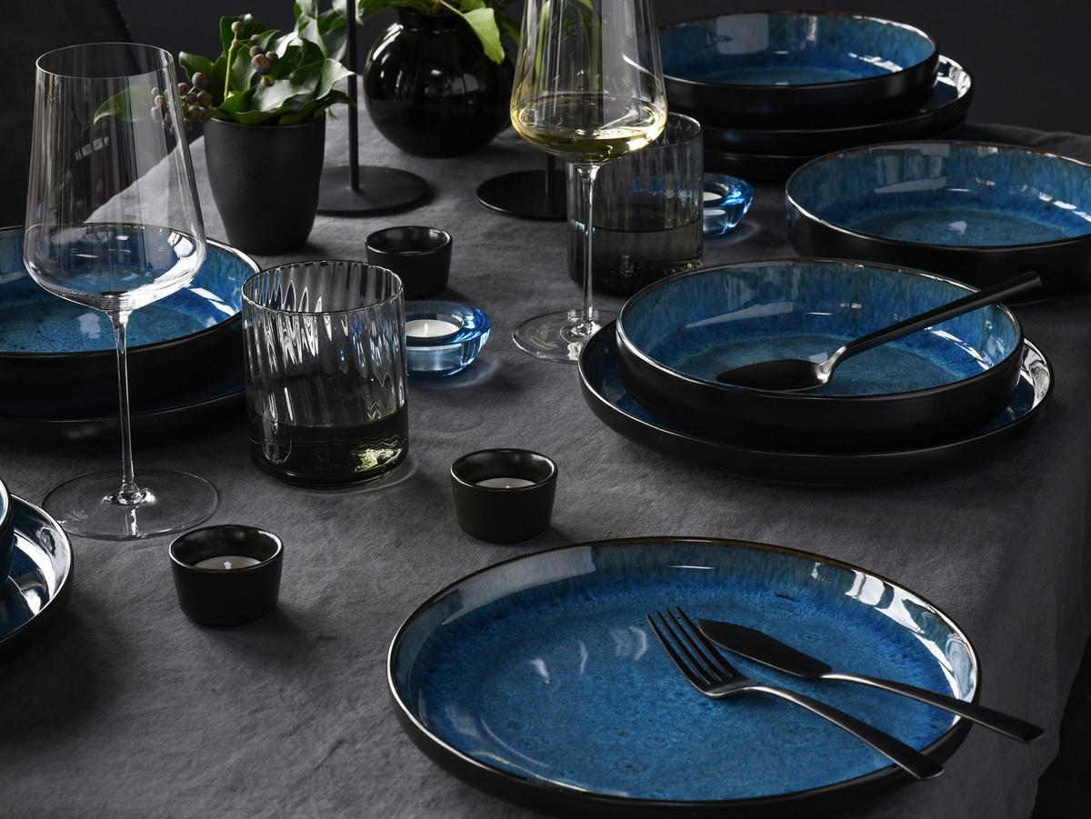 Kombiservice Nordic Fjord Schwarz, Hellblau L: 38 cm - Schwarz/Hellblau, Basics, Keramik (38/31/38cm) - Creatable