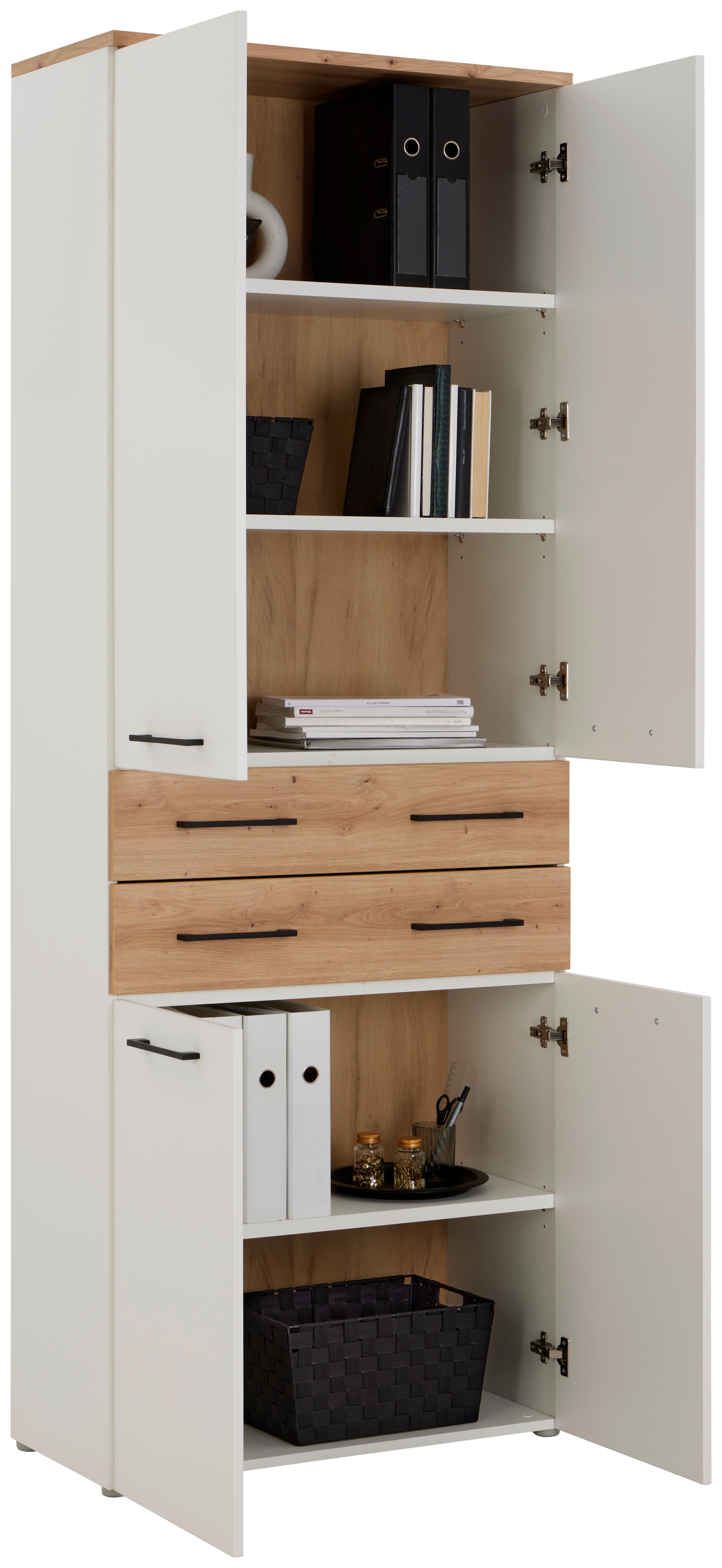 Aktenregal Kontor K6 Eiche Dekor Weiss B: 80 cm - Eichefarben/Weiß, MODERN, Holzwerkstoff (80/220/38cm)