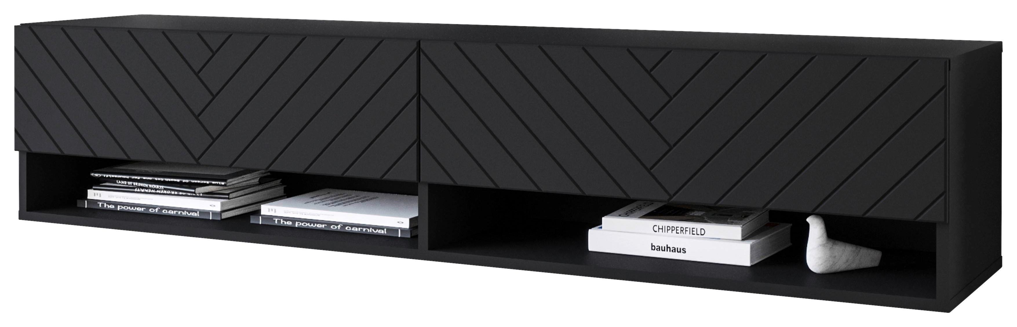 Tv-lowboard B: 140 Cm Schwarz Mit Fischgräte