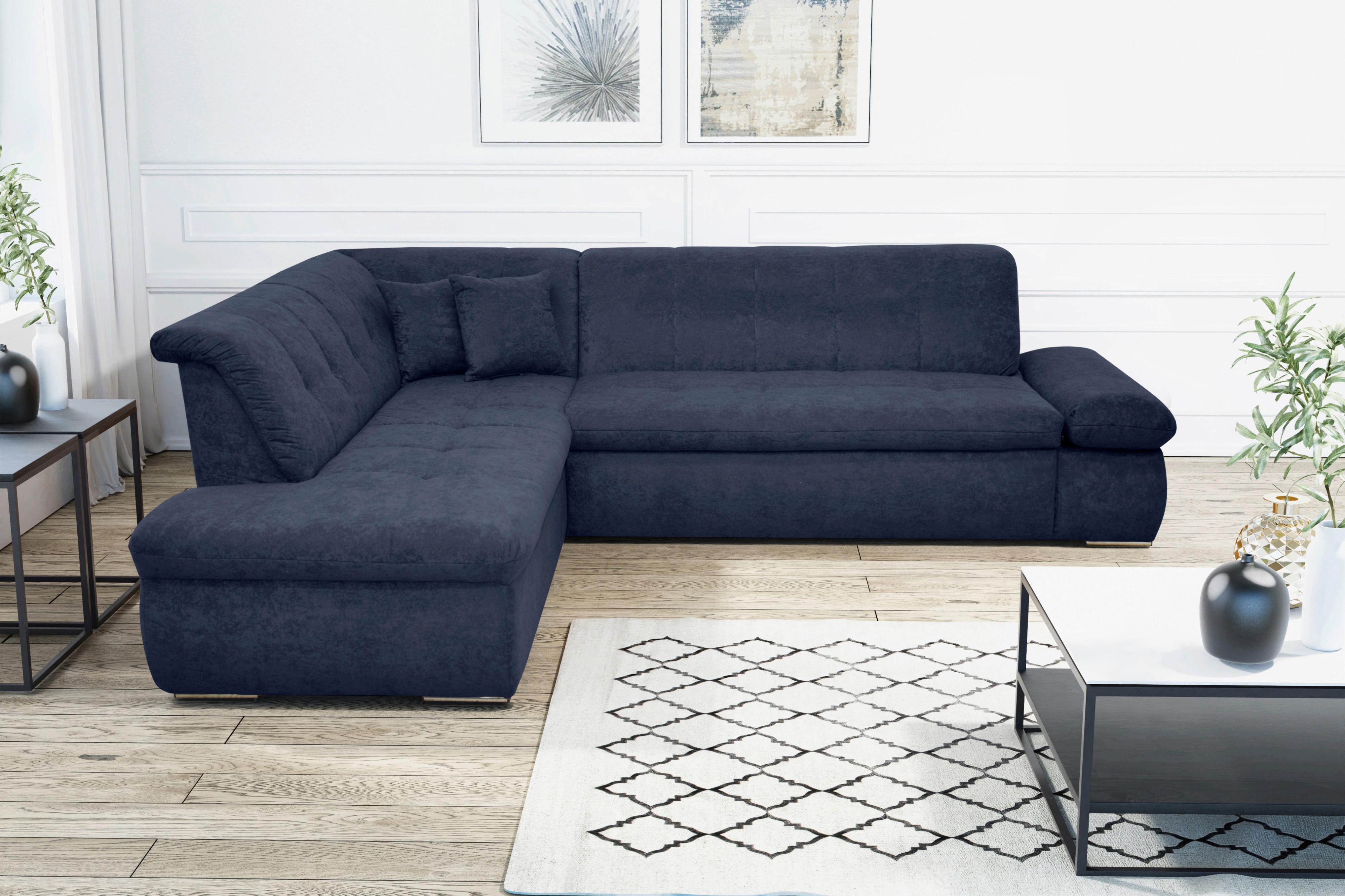 Ecksofa Mit Schlaffunktion Moric Dunkelblau Mikrofaser - Chromfarben/Dunkelblau, KONVENTIONELL, Textil (216/273cm) - MID.YOU