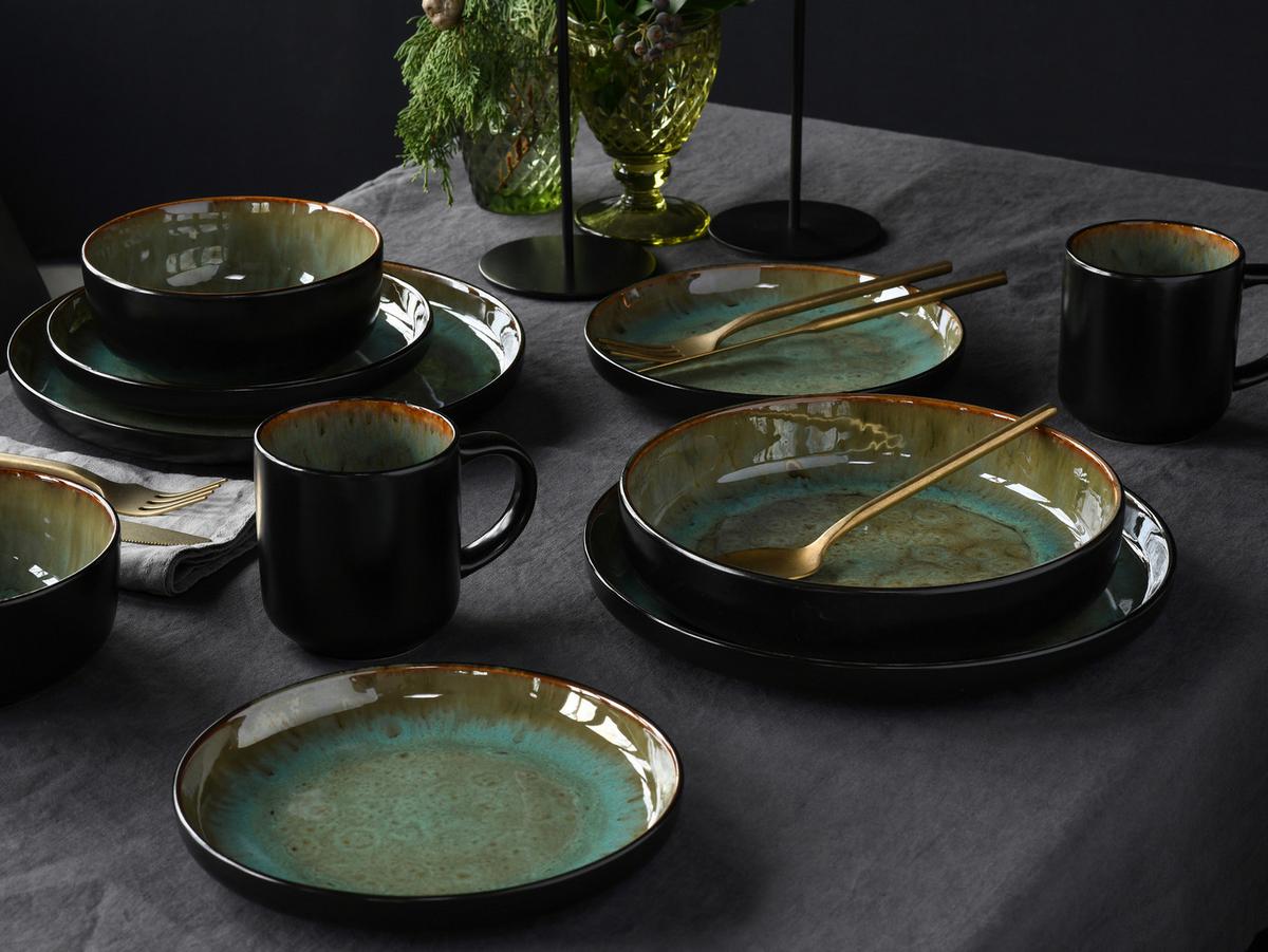 Kombiservice Nordic Fjord Grün, Schwarz L: 38 cm - Schwarz/Grün, Basics, Keramik (38/31/38cm) - Creatable