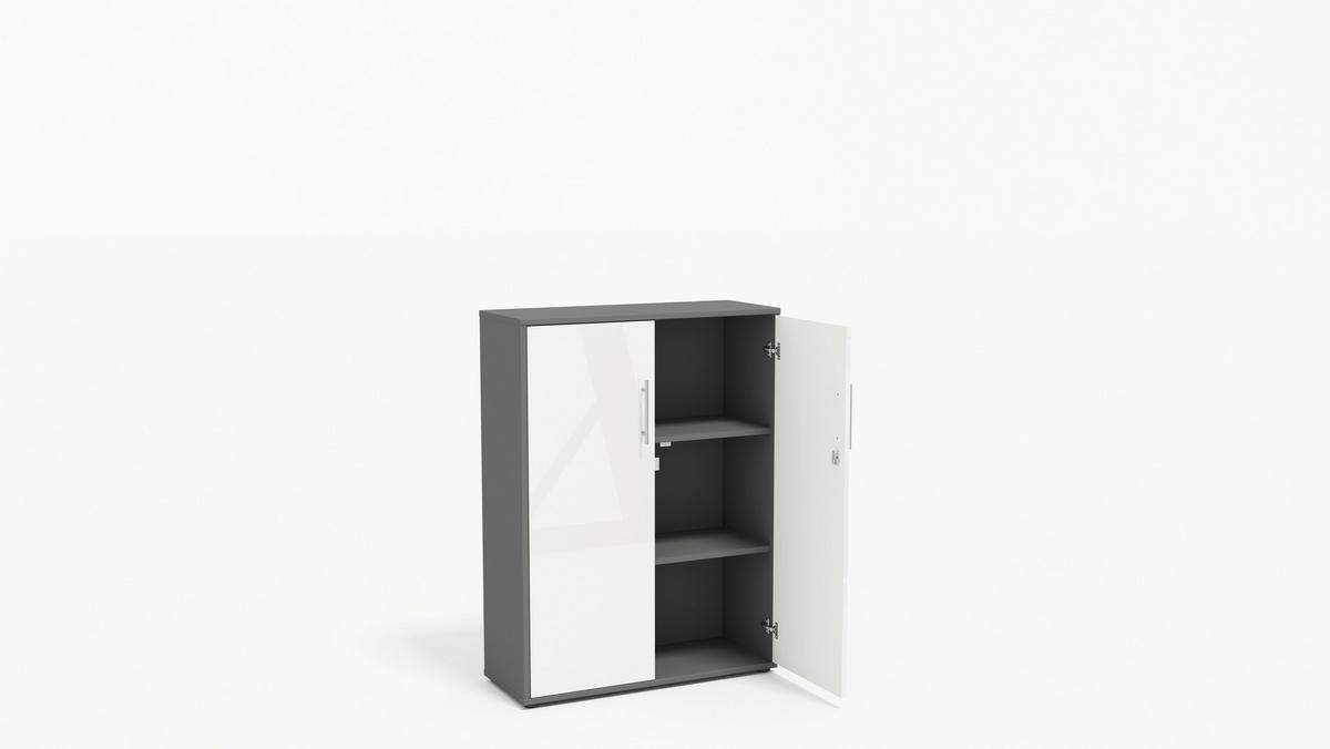 AKTENSCHRANK OFFICE EDITION - SW SET 4 - Weiß Hochglanz/Anthrazit, MODERN, Holzwerkstoff (128,5/185,6/33cm) - MID.YOU