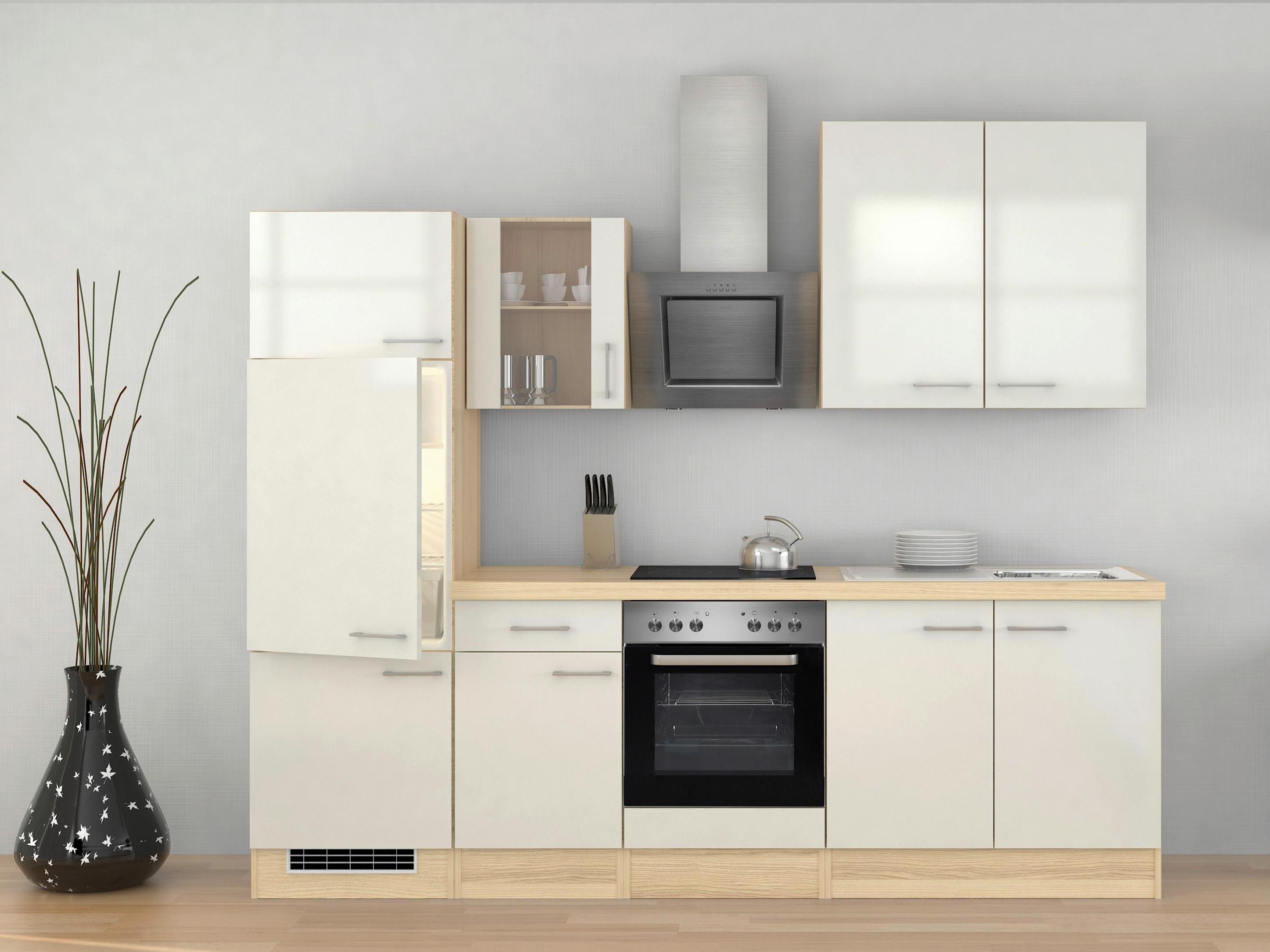 Küchenzeile Abaco mit Geräten 270 cm Perlmutt/Akazie Modern - Perlmutt/Akaziefarben, MODERN, Holzwerkstoff (270cm) - MID.YOU