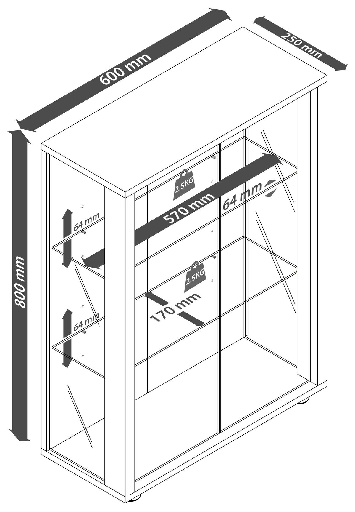Hängevitrine Udina Schwarz/Honigeiche B: 59 cm - Honigeiche/Klar, Design, Glas/Holzwerkstoff (59/80/25cm) - Livetastic