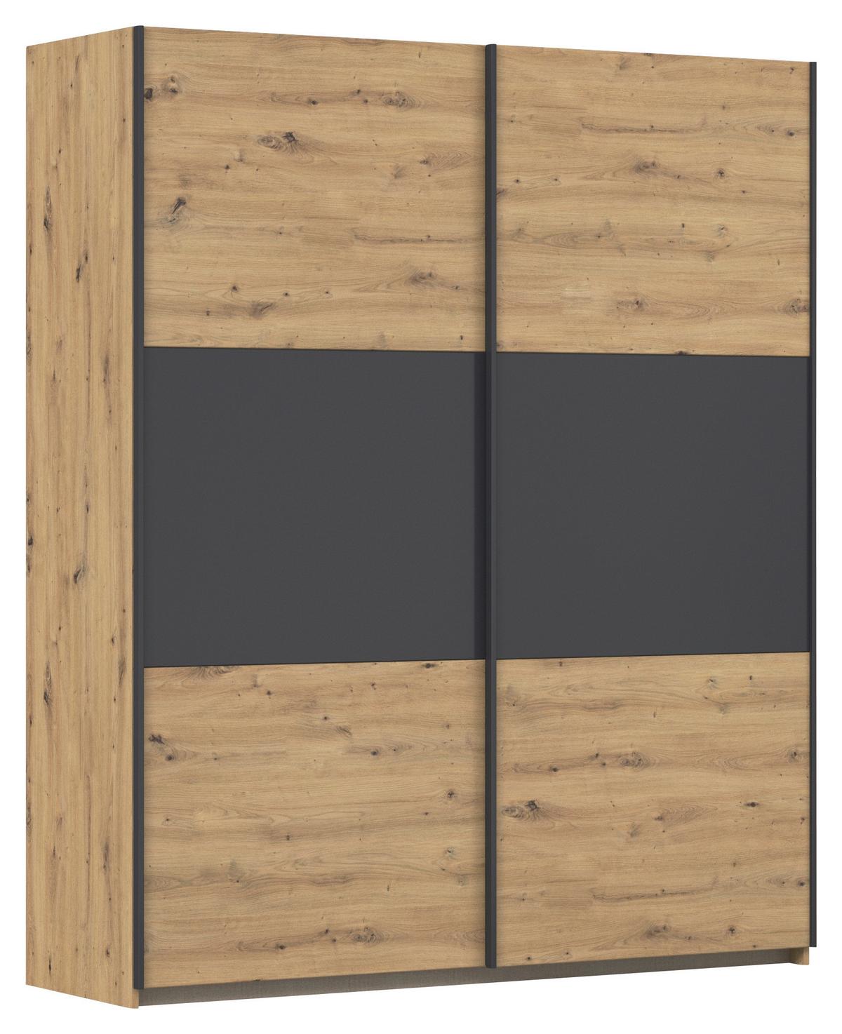 Schwebetürenschrank Neo Grau Eiche Artisan Dekor - Alufarben/Eiche Artisan, MODERN, Holzwerkstoff (175/210/59cm) - Rauch Möbel