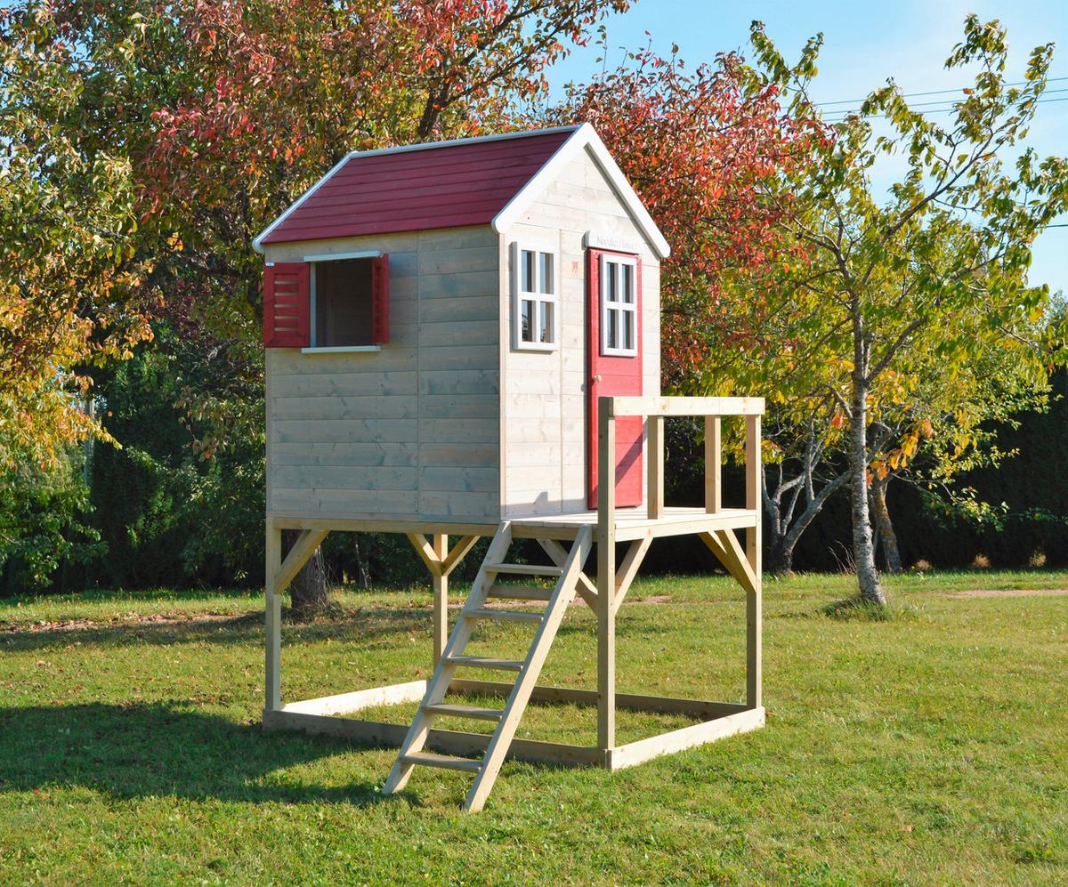 Spielhaus Tiger Naturfarben/Rot, B: 197 cm - Rot/Naturfarben, KONVENTIONELL, Holz (197/242/290cm)