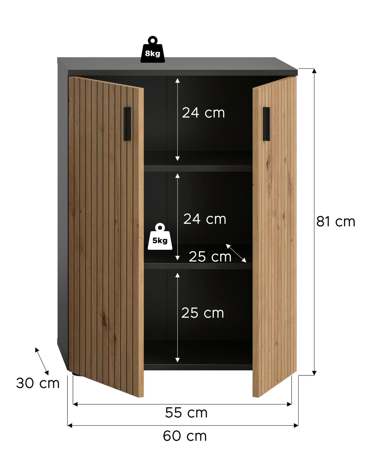 Midischrank Mone Grau/eiche Dekor B: 60cm - Schwarz/Eiche Artisan, Basics, Holzwerkstoff (60/81/30cm) - MID.YOU