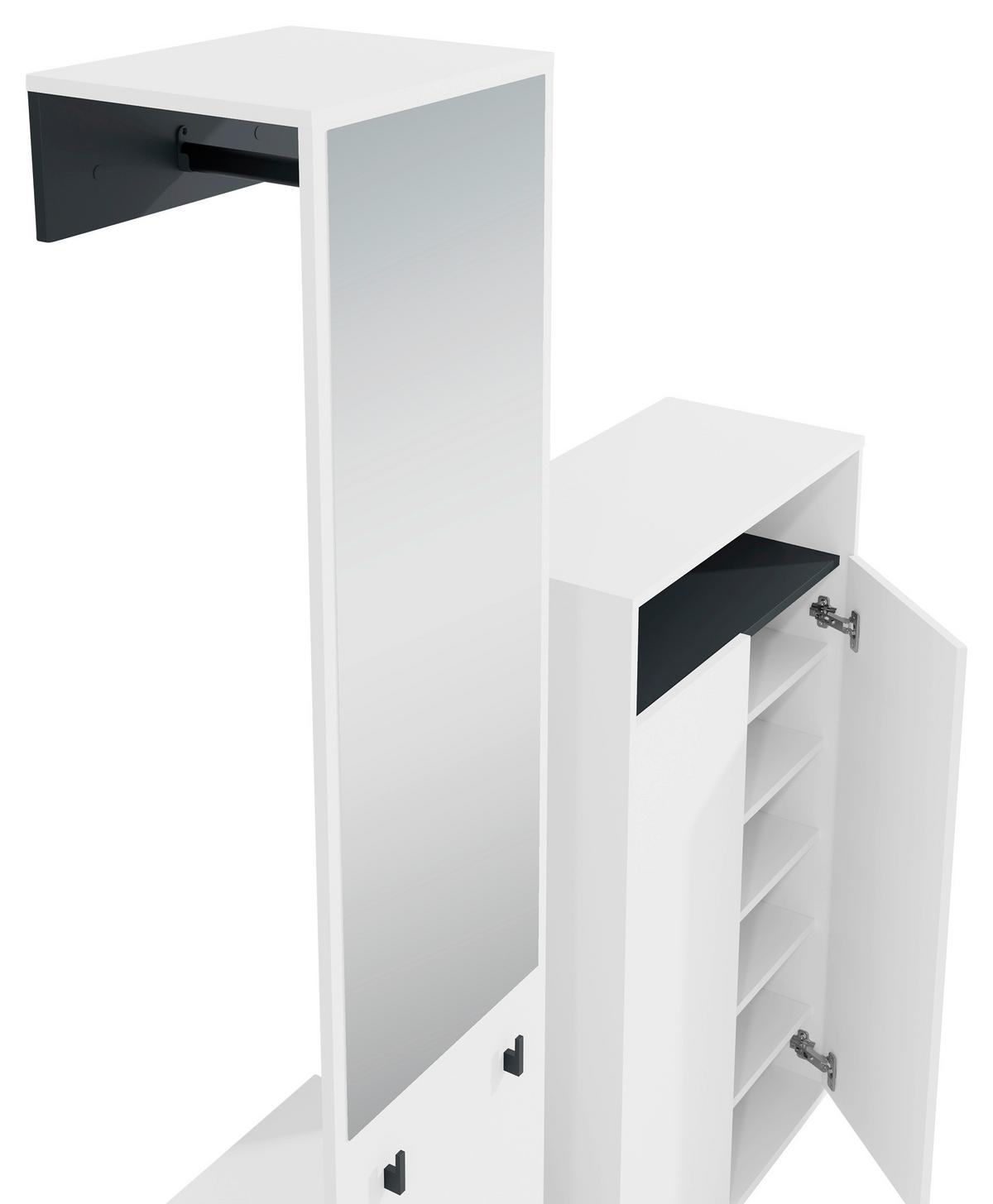 Garderobe Lyon Weiß/Schwarz B: 110 cm - Schwarz/Weiß, Design, Holzwerkstoff (110/186/35cm) - MID.YOU