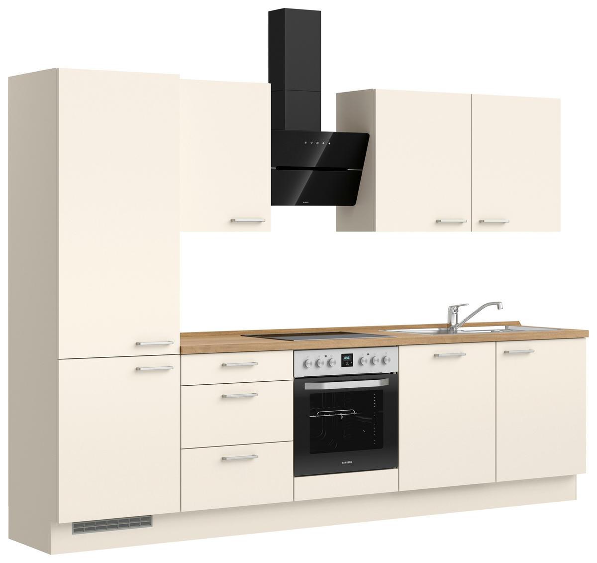 Kuchyňská linka 300 cm, magnóliová supermatná - barvy dubu/magnolie, Moderní, kov/kompozitní dřevo (300cm) - Nobilia