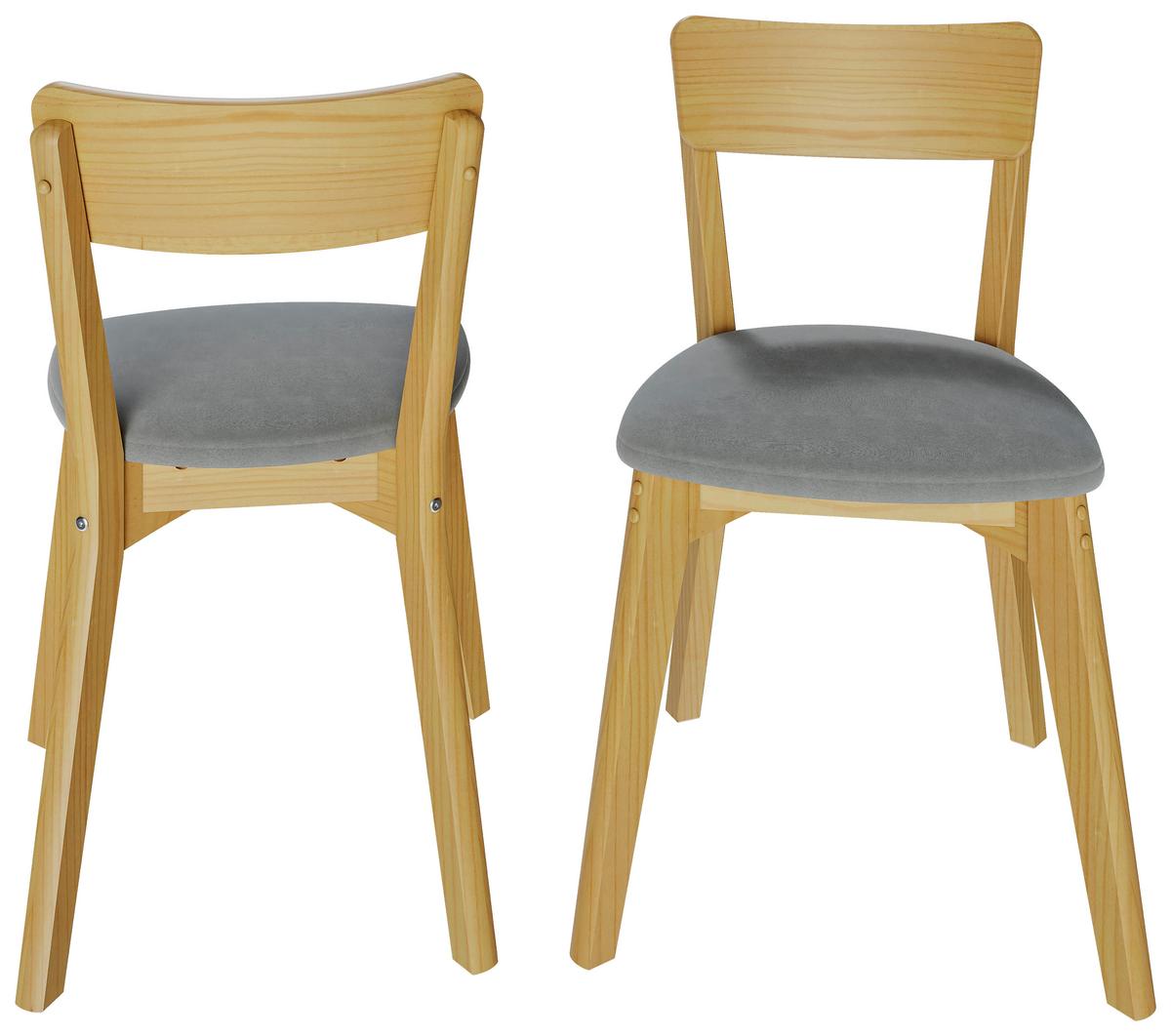 Stuhl-Set Mahoe Naturfarben Echtholz Beine 2er-Set - Naturfarben/Grau, MODERN, Holz/Textil (51,5/80,5/49cm) - MID.YOU