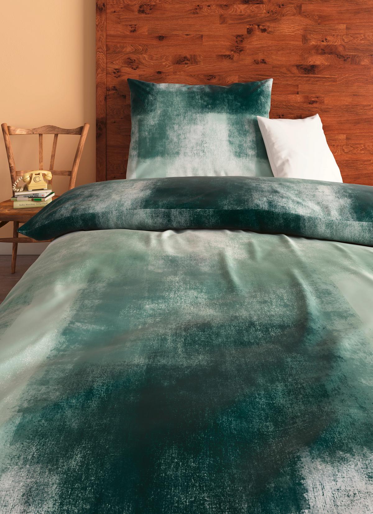 Satin Bettwäsche 140x200 Cm Nikoletta Baumwolle Grün - Grün, ROMANTIK / LANDHAUS, Textil (140/200cm) - James Wood