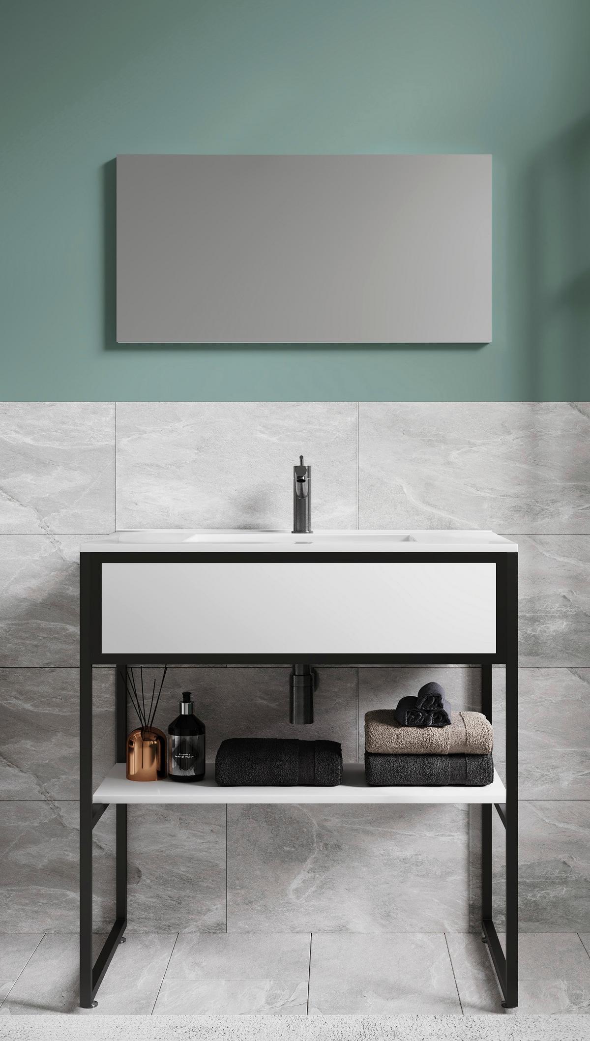 Badezimmer 3--Teilig. Waschplatz "bitila 80" - Schwarz/Weiß, MODERN, Glas/Keramik (80cm) - MID.YOU