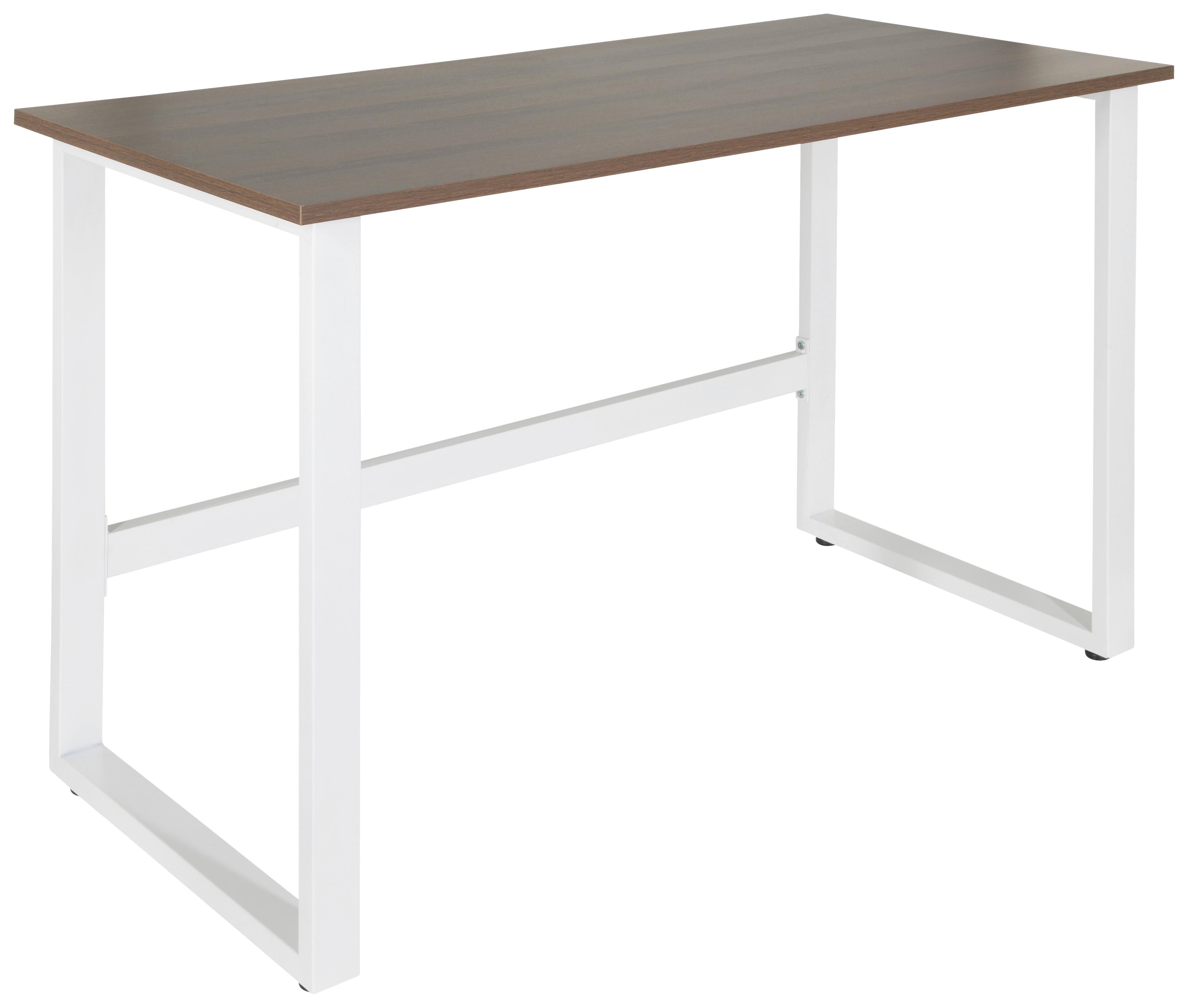 Schreibtisch Workspace Light I Weiß/Walnus Dekor - Walnussfarben/Weiß, Basics, Holzwerkstoff/Metall (120/60/76cm) - MID.YOU