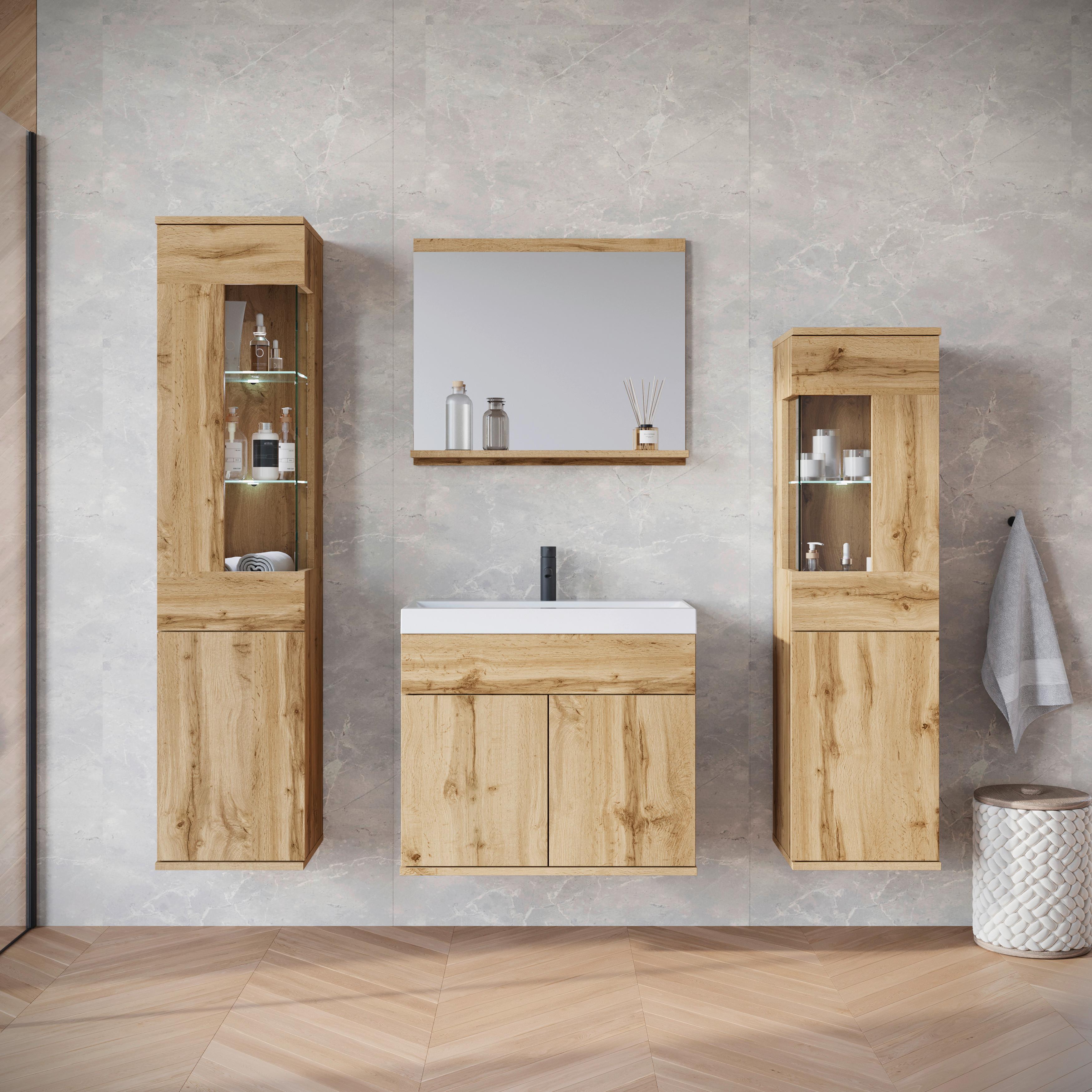 Badezimmer Narobi Eiche Wotan B: 120,4 Cm - Eiche Wotan/Weiß, Trend, Glas/Keramik (120,4cm) - P & B