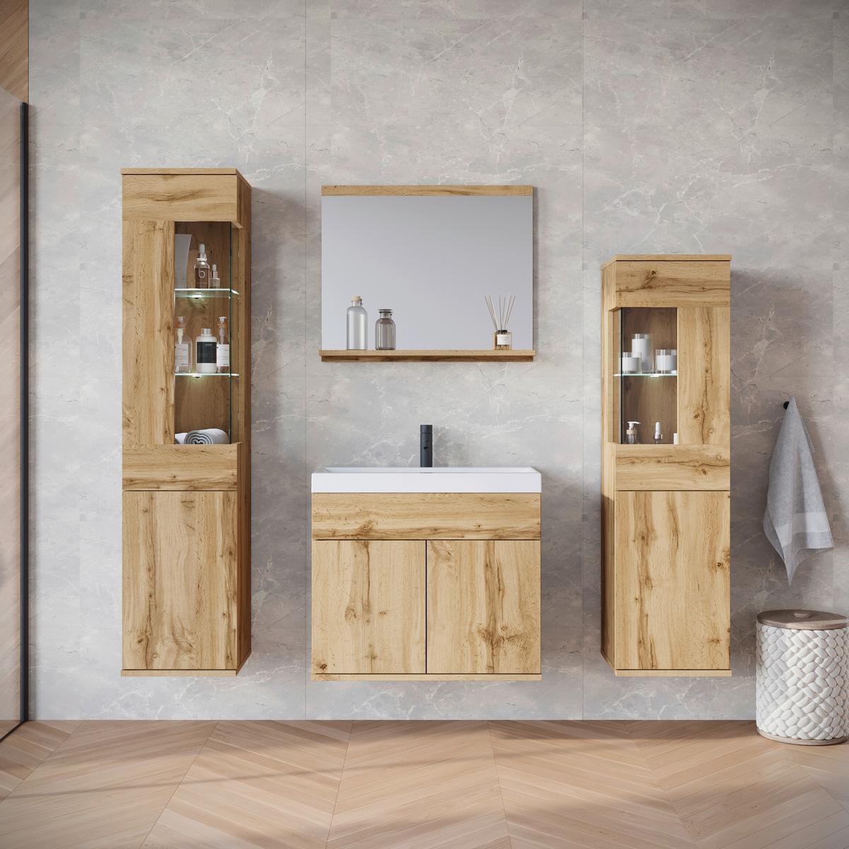 Badezimmer Narobi Eiche Wotan B: 120,4 cm - Eiche Wotan/Weiß, Trend, Glas/Keramik (120,4cm) - P & B