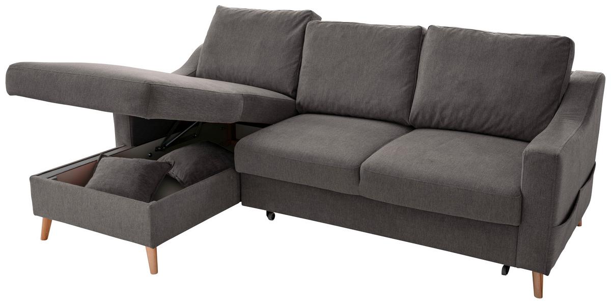 Ecksofa mit Schlaffunktion Valentina mit Kissen Anthrazit - Anthrazit/Naturfarben, KONVENTIONELL, Textil (150/228cm) - P & B
