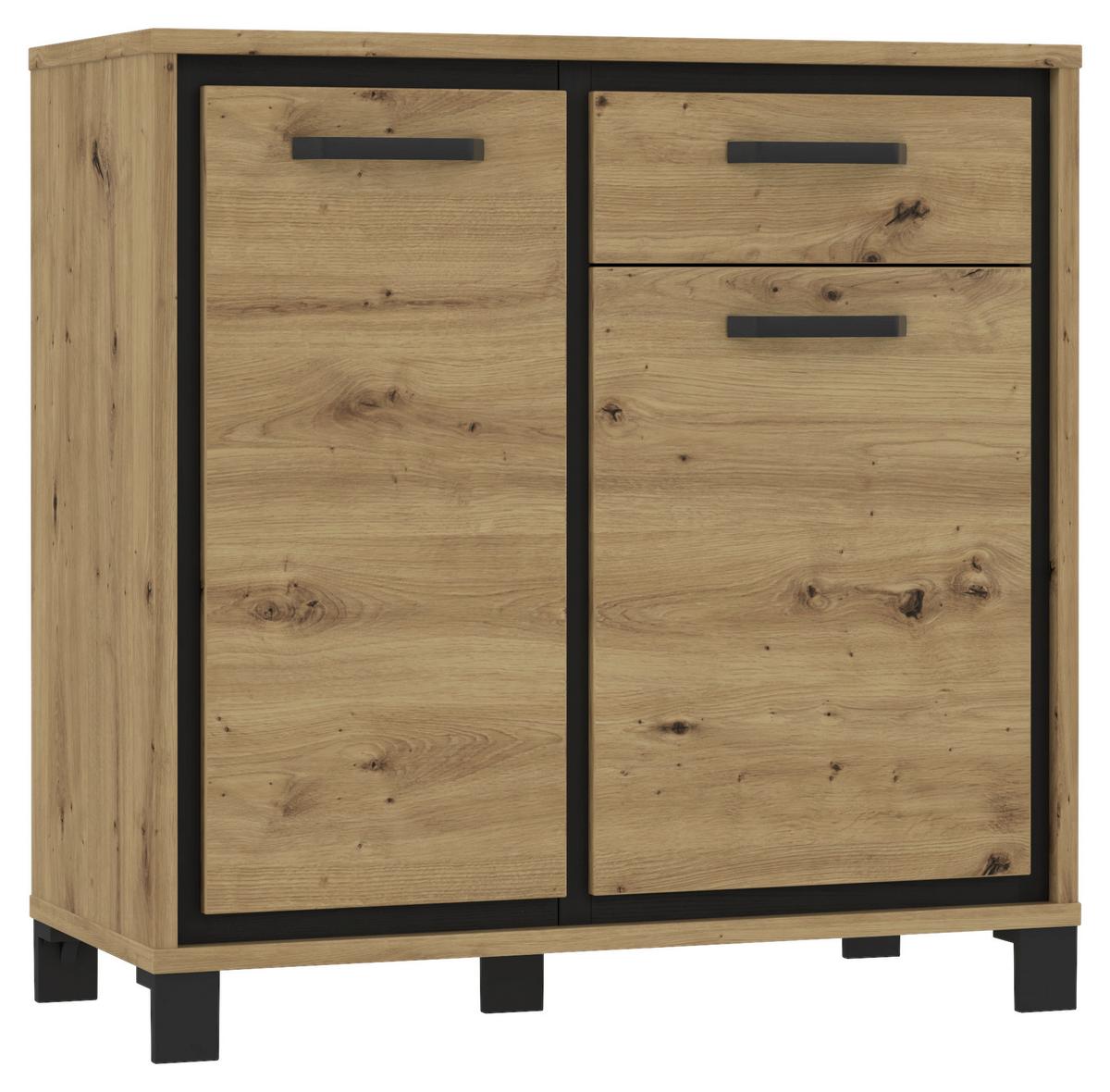 Kommode B 91,4 Cm Trondheim, Eiche Dekor/schwarz - Eichefarben/Schwarz, MODERN, Holzwerkstoff/Kunststoff (91,4/91,2/41,5cm) - MID.YOU