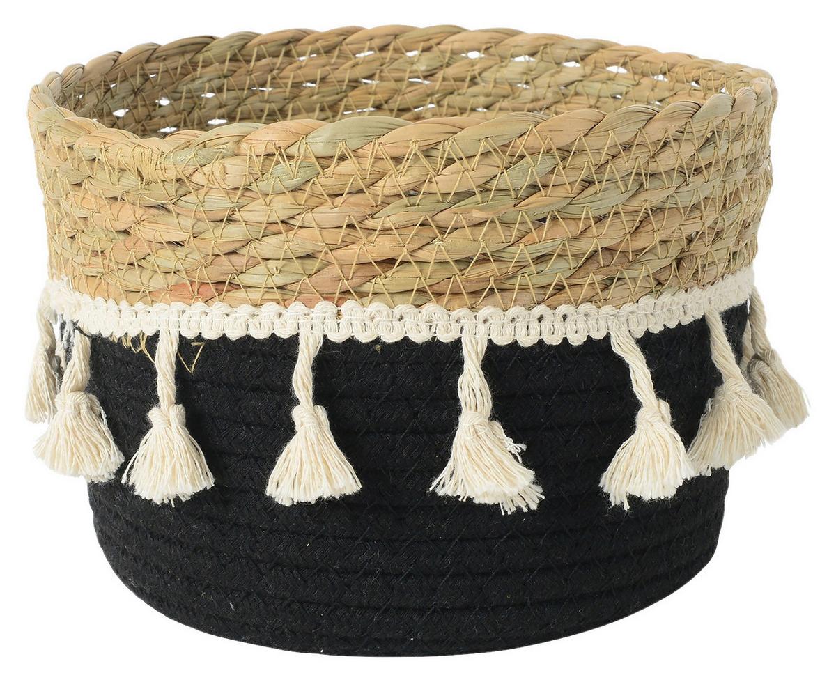 Aufbewahrungskörbchen Lisa - Schwarz/Weiß, KONVENTIONELL, Naturmaterialien/Textil (18/13cm) - Ondega