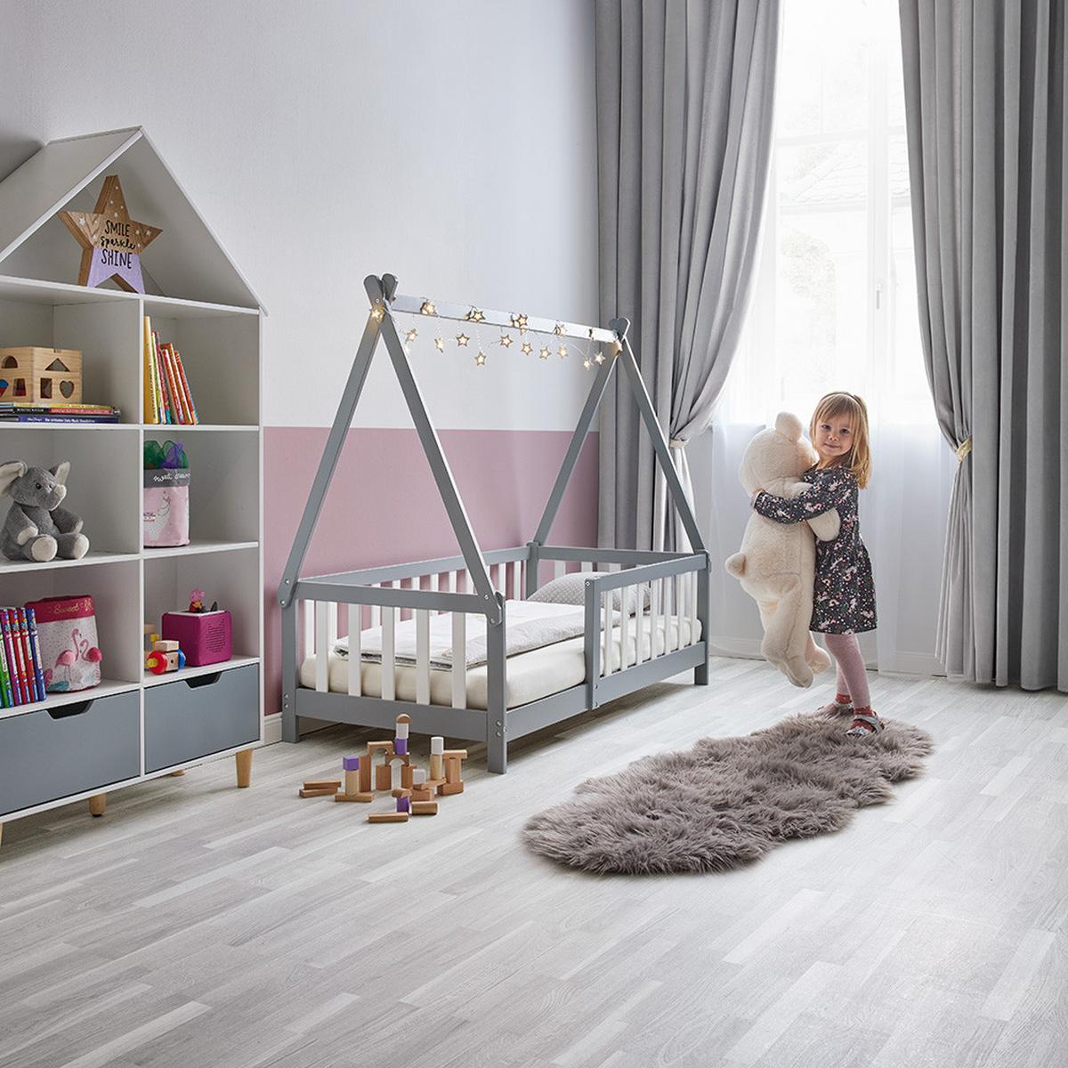 Postel pro děti ADELIA 140x70 cm - šedá/bílá, Moderní, dřevo (70/140cm) - Bessagi Home