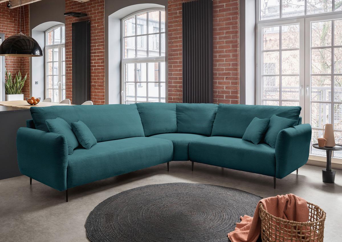 Ecksofa Vanilla Petrol S: 294x256 cm - Petrol/Schwarz, Design, Textil (294/256cm) - Livetastic