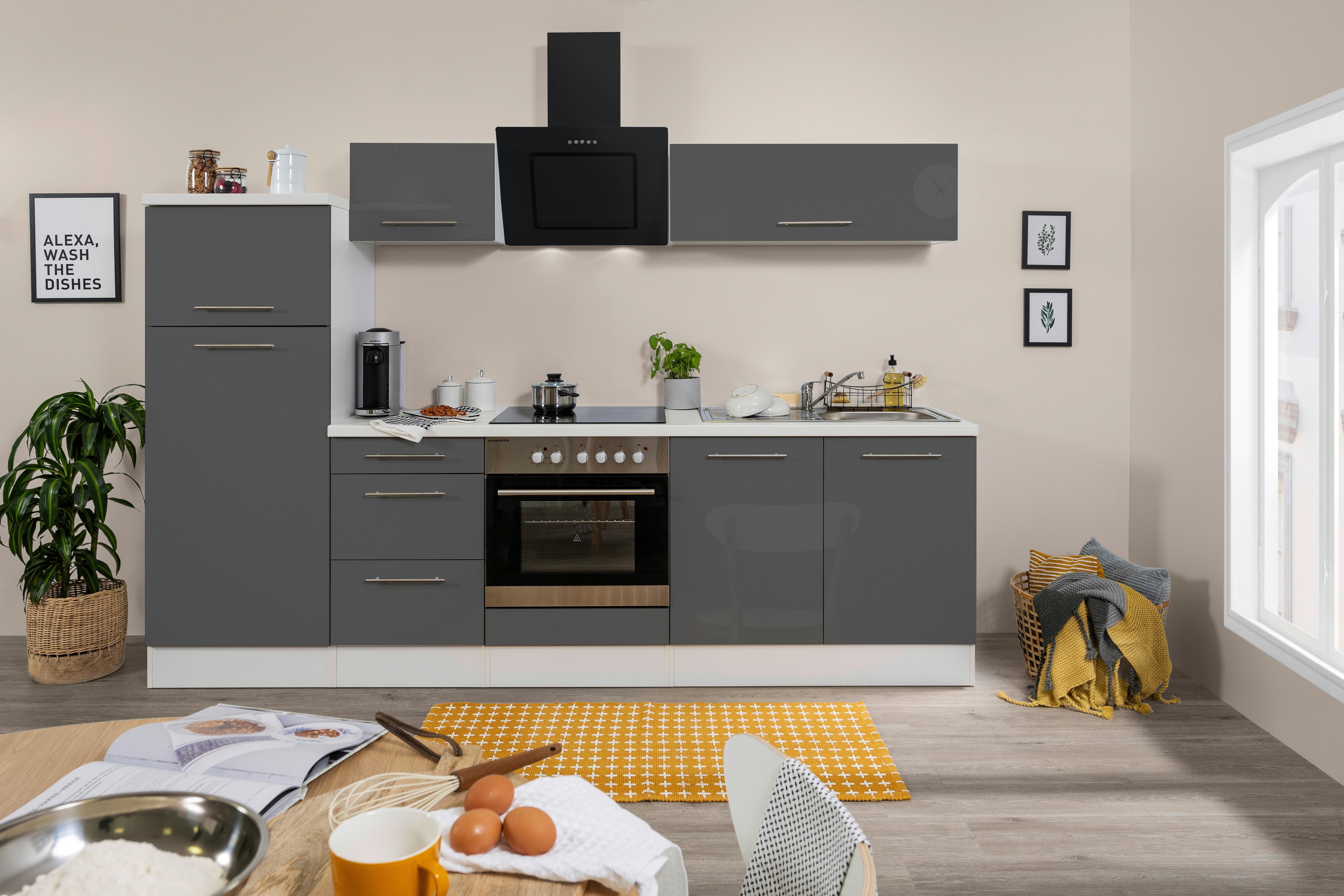 Küchenzeile mit Geräten 270 cm Grau/Weiß - Weiß/Grau, KONVENTIONELL, Holzwerkstoff (270cm) - Respekta