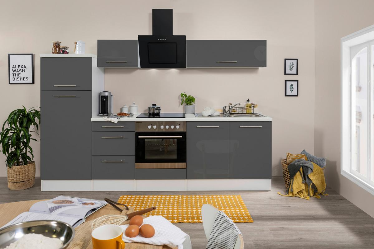 Küchenzeile mit Geräten 270 cm Grau/Weiß - Weiß/Grau, KONVENTIONELL, Holzwerkstoff (270cm) - Respekta