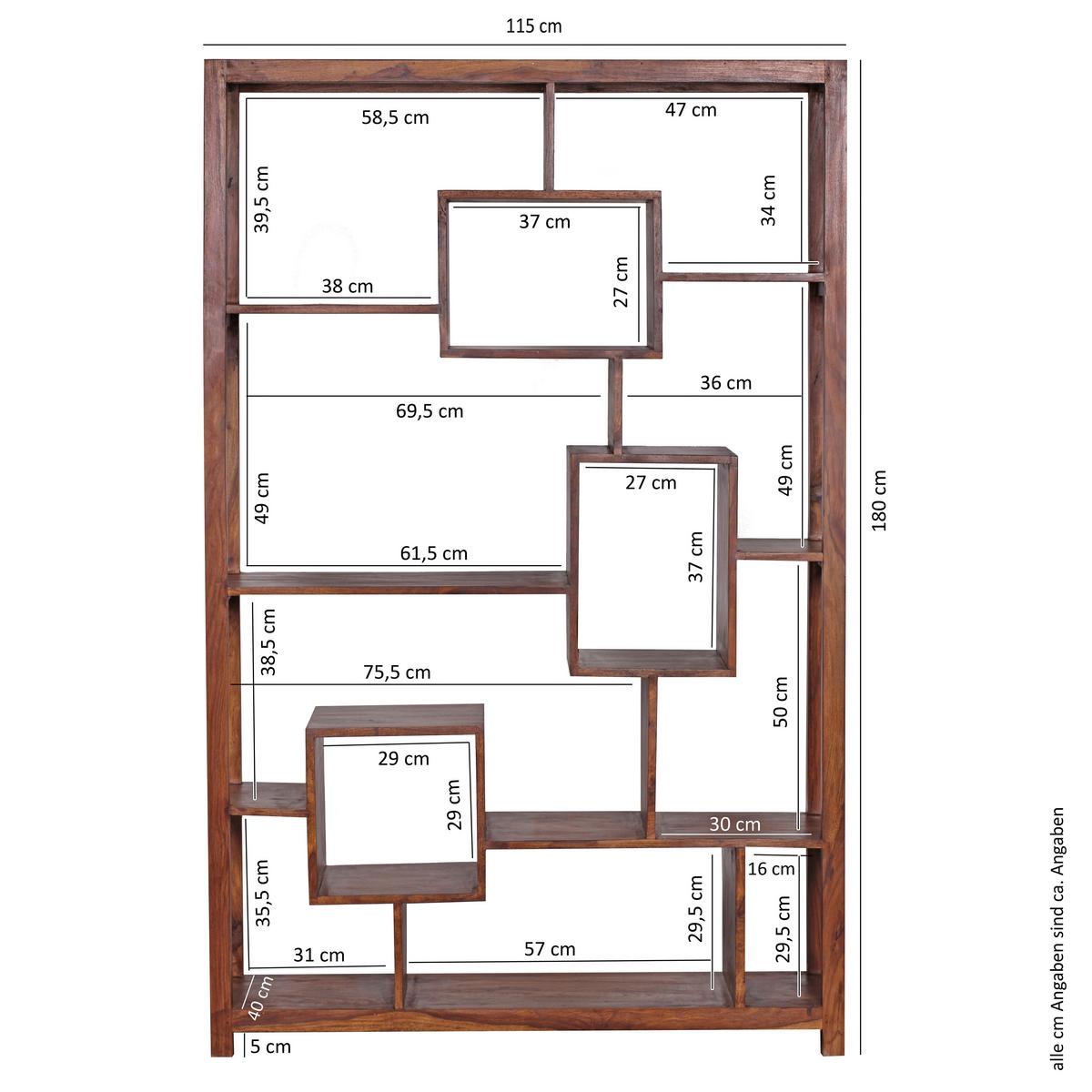 Wandregal Sheesham Sheeshamfarben B: 115 Cm - Sheeshamfarben, Design, Holz (115/180/40cm) - MID.YOU