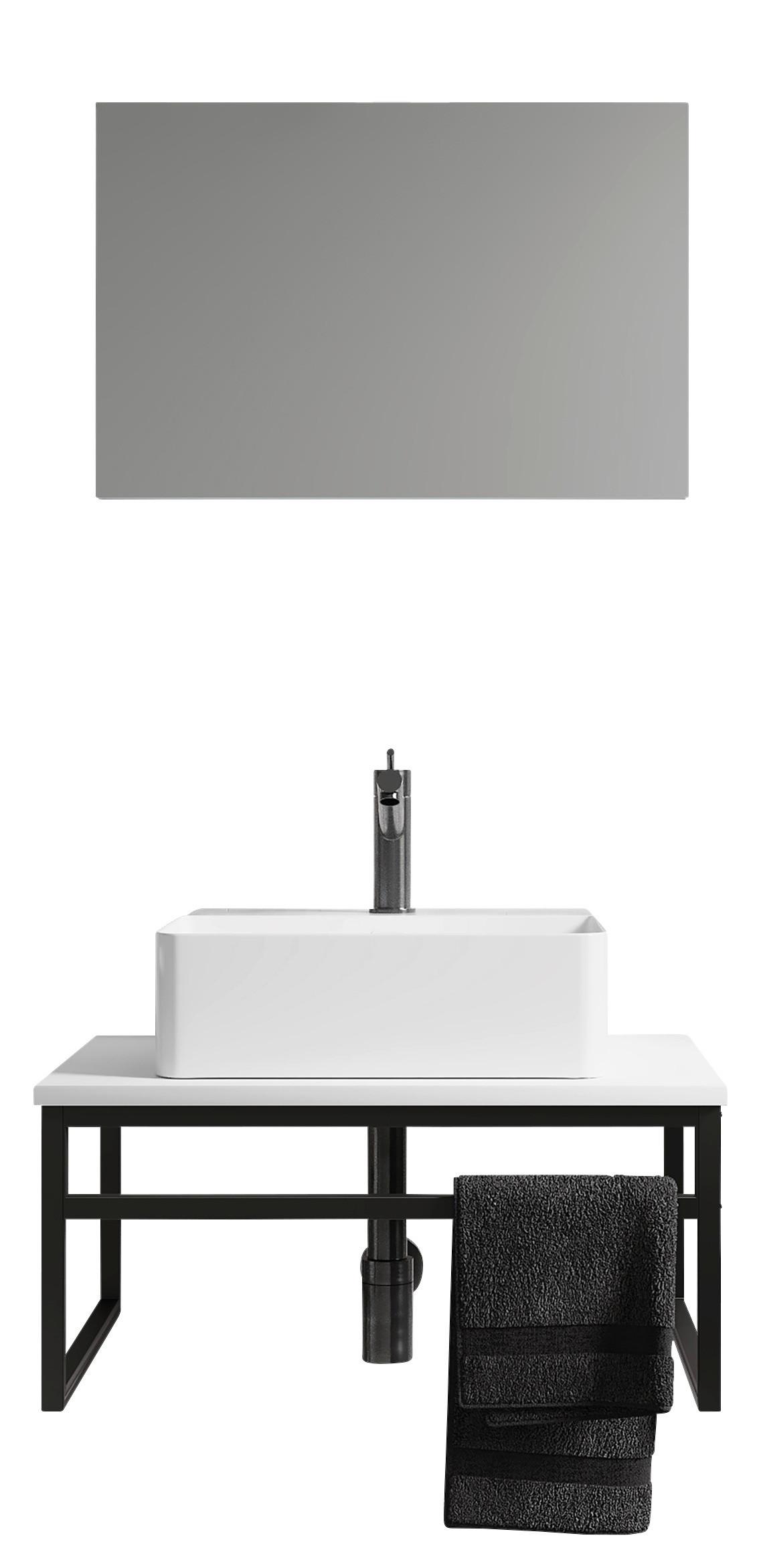 Badmöbel-Set 3-Tlg. Bitila B: 60 cm Schwarz/Weiß - Schwarz/Weiß, MODERN, Glas/Keramik (60cm) - MID.YOU