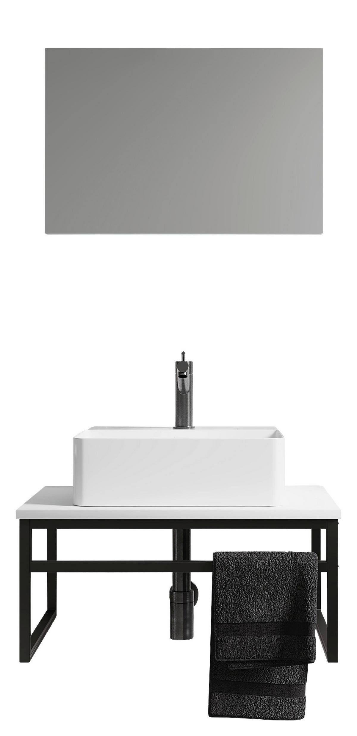 Badmöbel-Set 3-Tlg. Bitila B: 60 cm Schwarz/Weiß - Schwarz/Weiß, MODERN, Glas/Keramik (60cm) - MID.YOU