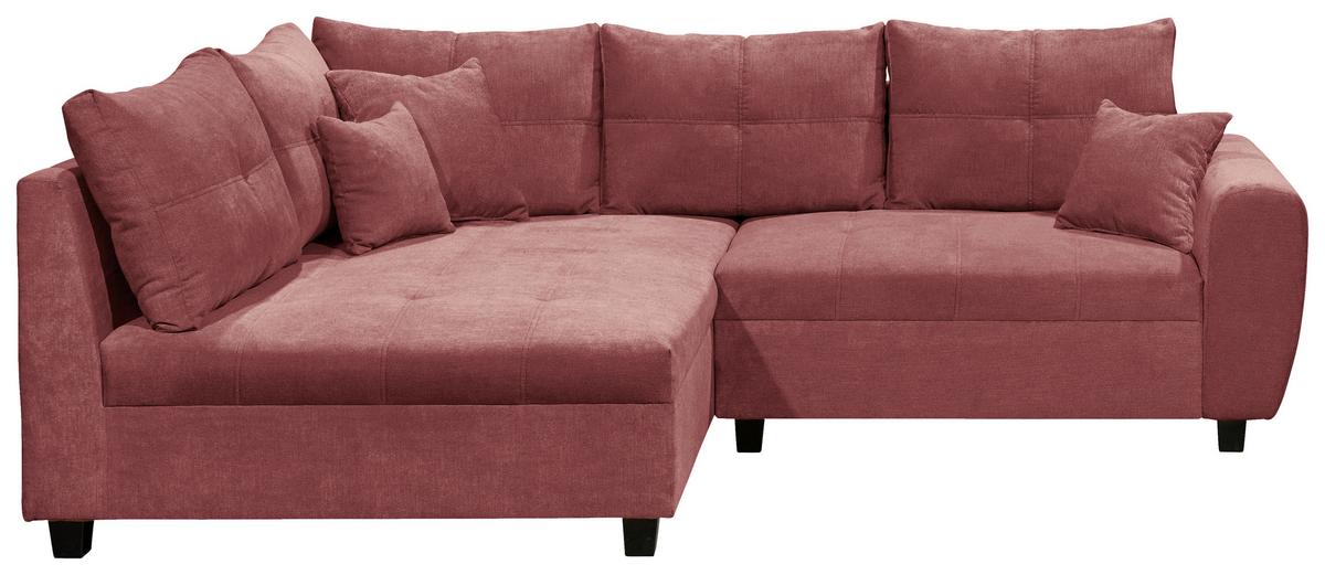 Ecksofa Inkl. Kissen + Hocker Lea, Polyester-Nylon - Beere/Schwarz, Basics, Holzwerkstoff/Textil (176/248cm) - MID.YOU