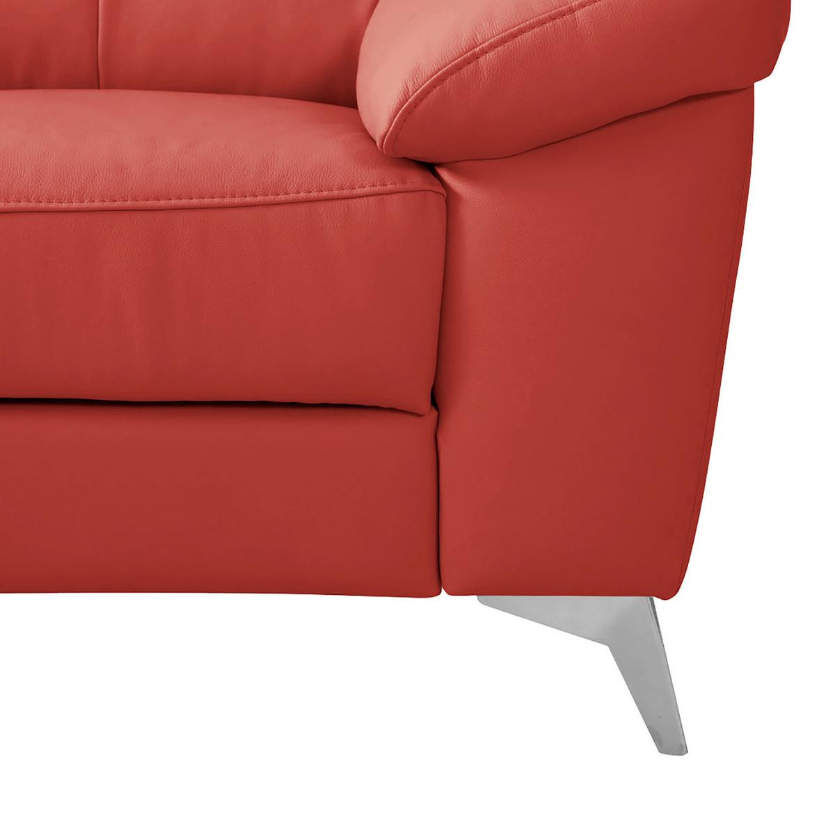 Ecksofa Luna Teilleder Rot 194x242 - Chromfarben/Rot, Design, Leder/Textil (194/242cm) - Livetastic