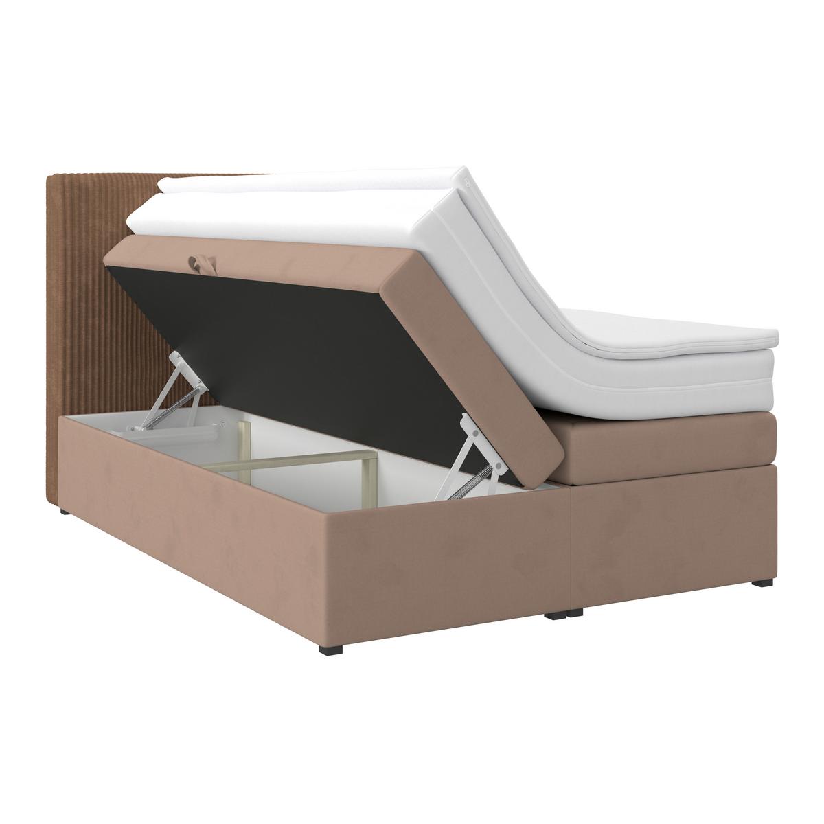 Boxspringbett mit Topper & Bettkasten 140x200 Rossa - Schwarz/Braun, MODERN, Holzwerkstoff/Textil (140/200cm)