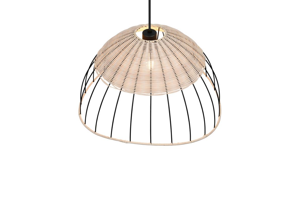 Hängeleuchte Sandrine Naturfarben Schwarz D: 48 cm - Schwarz/Naturfarben, Design, Holz/Metall (48/150cm)