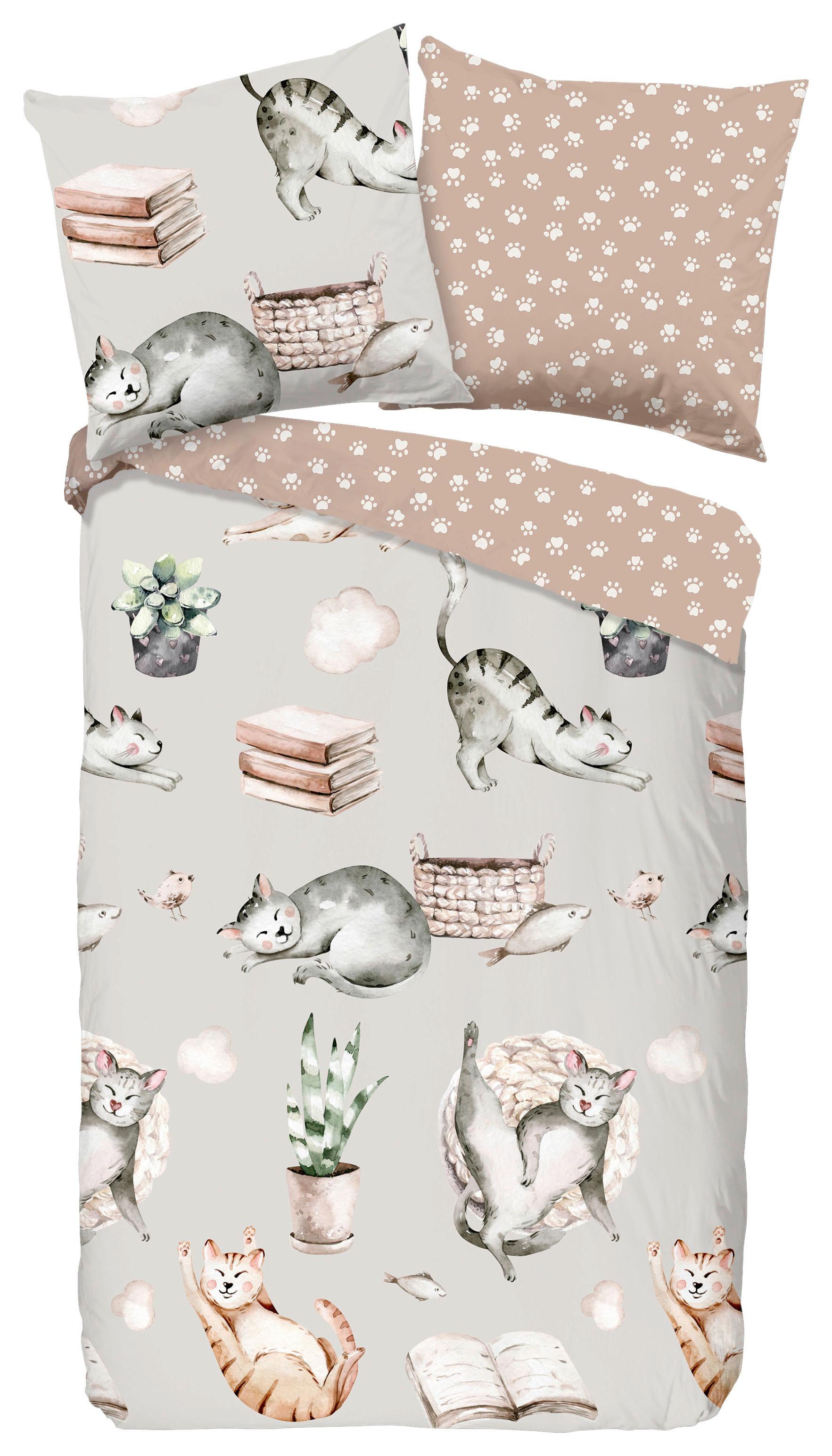 Jugendbettwäsche Catlife Grau Beige 135x200 cm - Beige/Grau, Design, Textil (135/200cm)