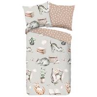 Jugendbettwäsche Catlife Grau Beige 135x200 Cm - Beige/Grau, Design, Textil (135/200cm)