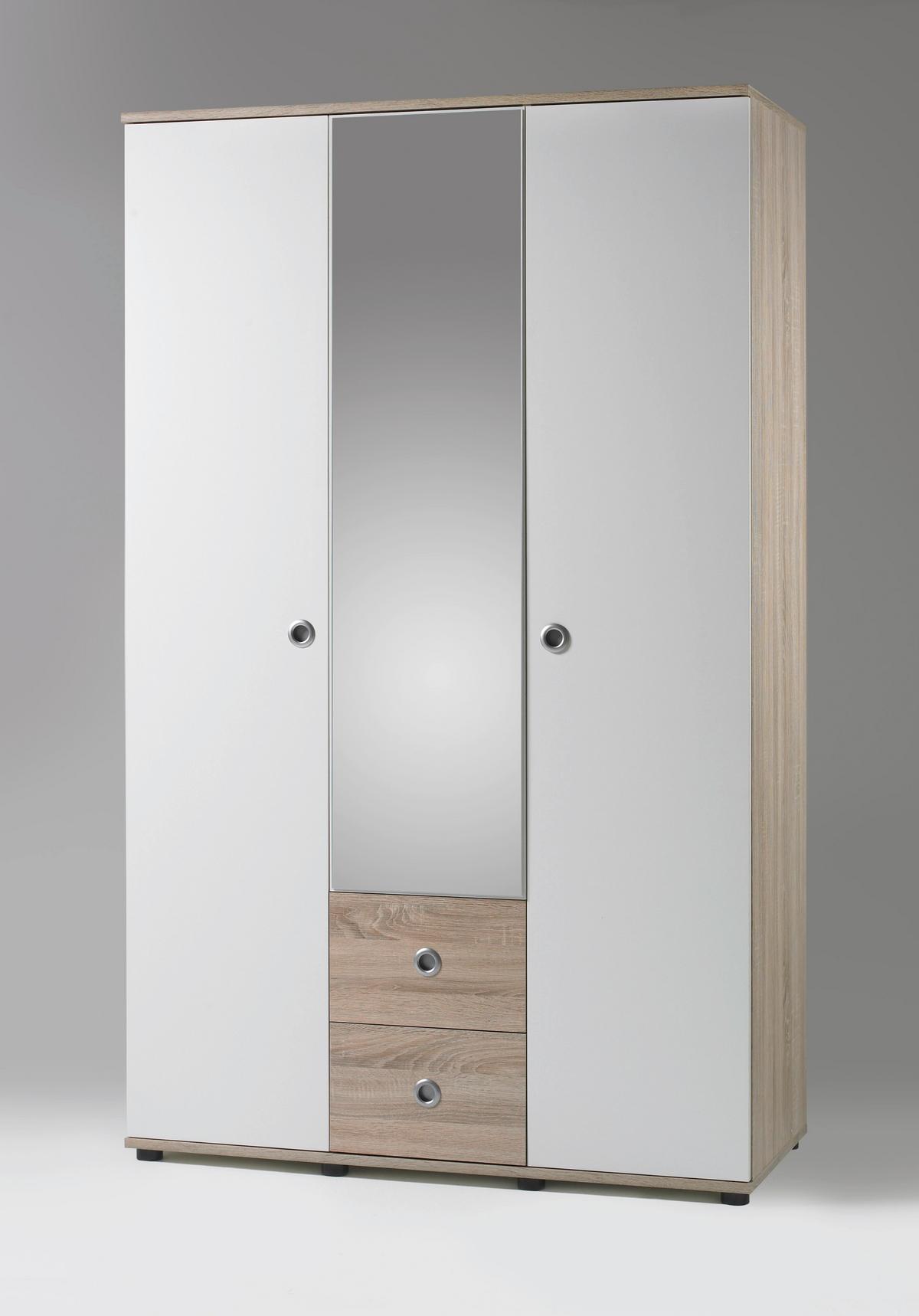 Kombischrank Wiki 115cm Eiche Dekor/weiß - Weiß/Sonoma Eiche, KONVENTIONELL, Glas/Holzwerkstoff (115/190/52cm)