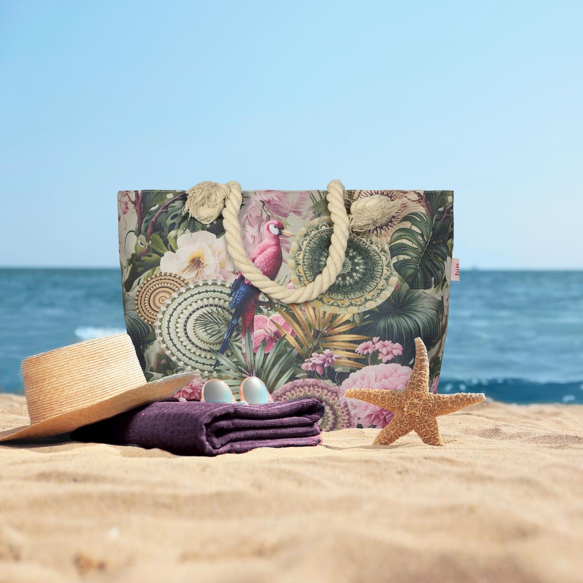 STRANDTASCHE PALAY - Hellrosa/Grün, Basics, Textil (60/43cm)