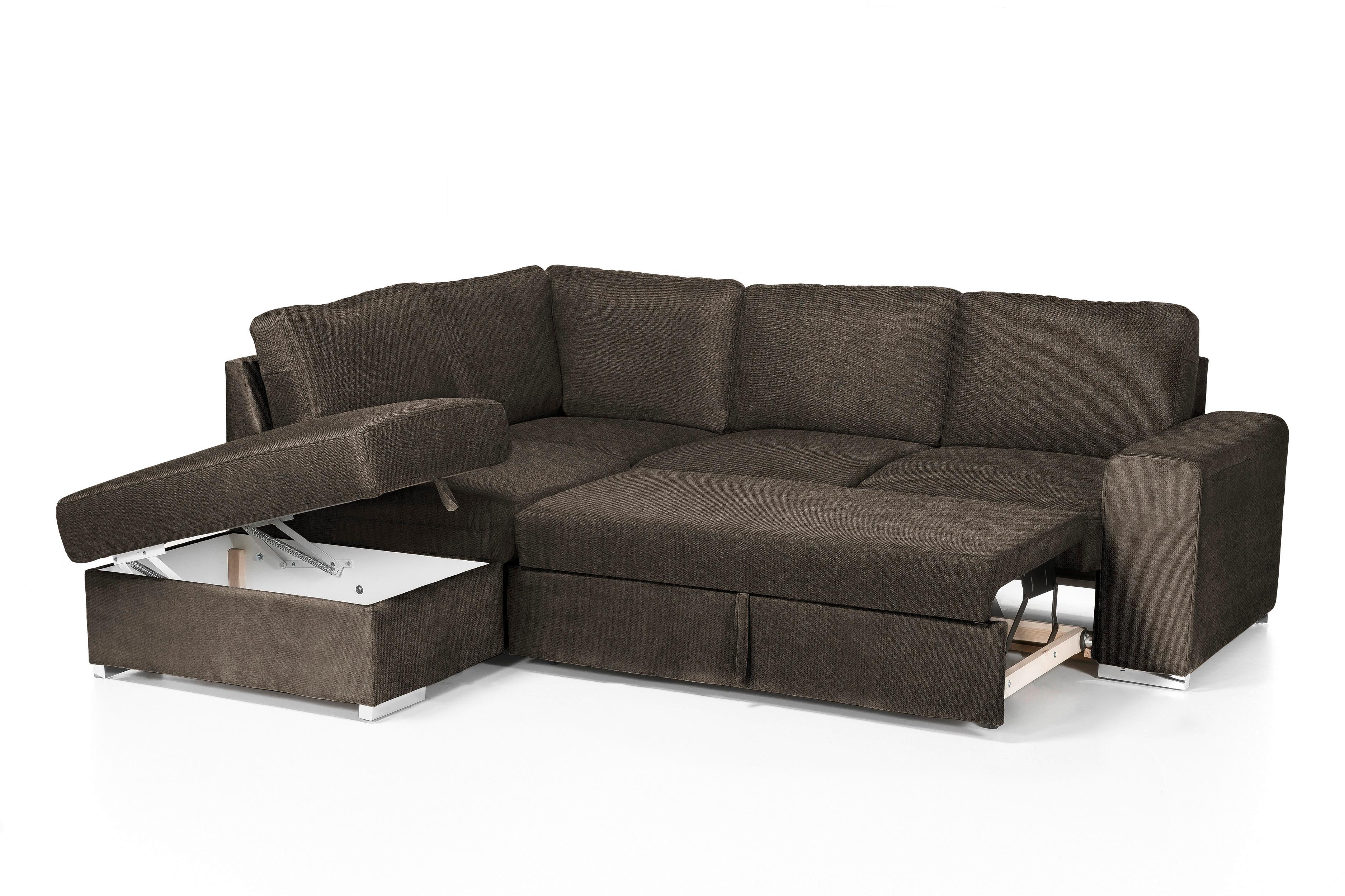 MID.YOU Ecksofa mit Schlaffunktion Eddi inkl. Bettkasten Dunkelbraun