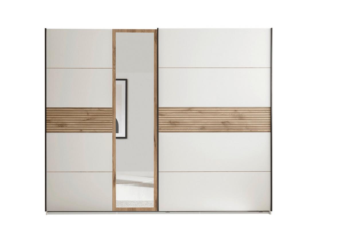 Schwebetürenschrank mit Spiegel 270,1cm Leo Weiß/Eiche - Eichefarben/Weiß, MODERN, Holzwerkstoff (270/225/59,6cm) - MID.YOU