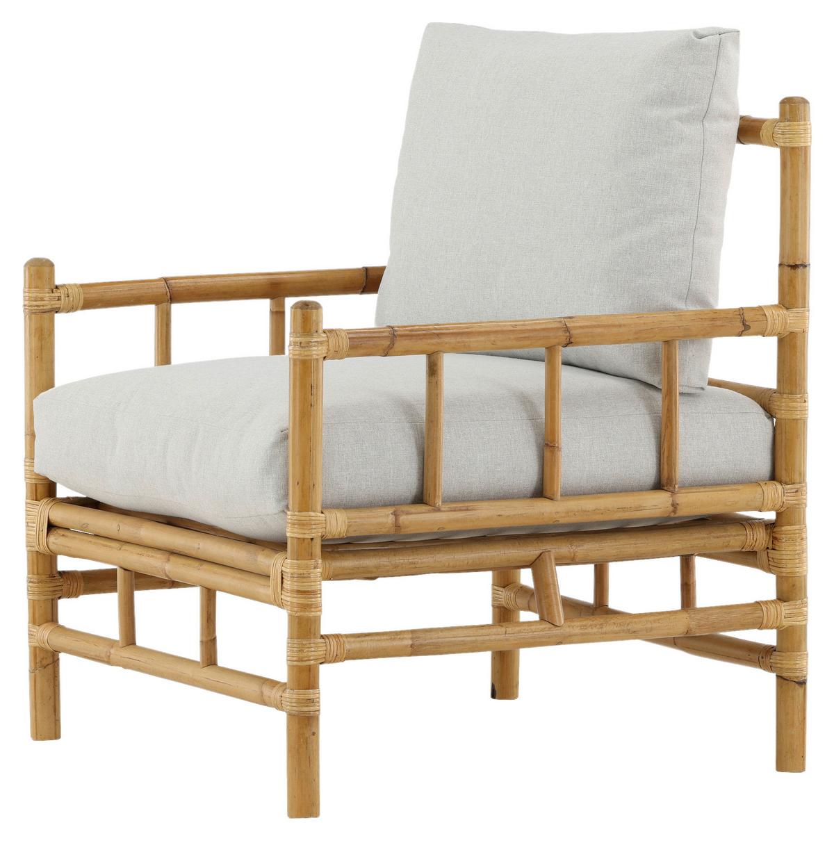 Loungesessel Cane Bambus/Rattan mit Kissen - Hellbraun, KONVENTIONELL, Holz/Textil (78/88/77cm) - Gardenson
