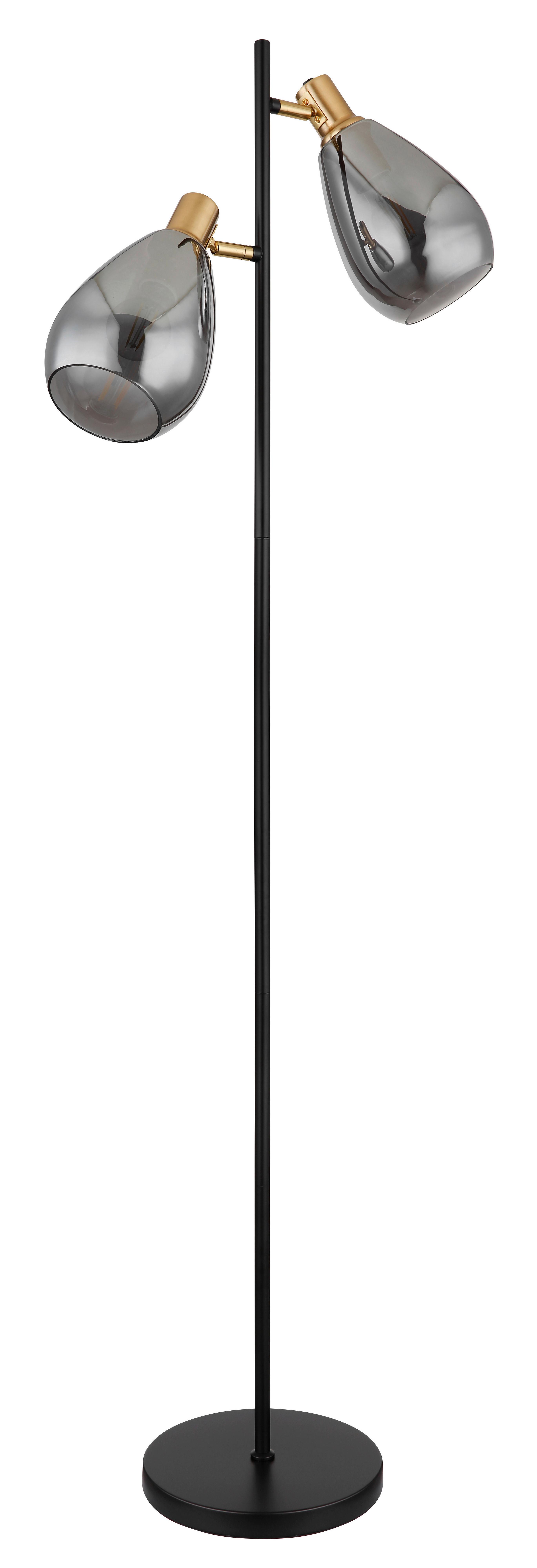 Stehlampe Schwarz/Messingfarbe mit Fußschalter, Rauchgals - Messingfarben/Schwarz, Design, Glas/Metall (34/25/160cm) - Globo