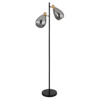 Stehlampe Schwarz/messingfarbe Mit Fußschalter, Rauchgals - Messingfarben/Schwarz, Design, Glas/Metall (34/25/160cm) - Globo