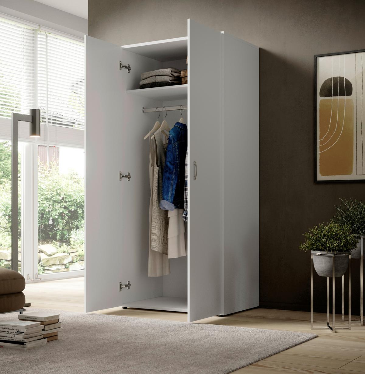 Kleiderschrank B: 81 cm Joe Weiß - Weiß, Basics, Holzwerkstoff (81/177/51cm)