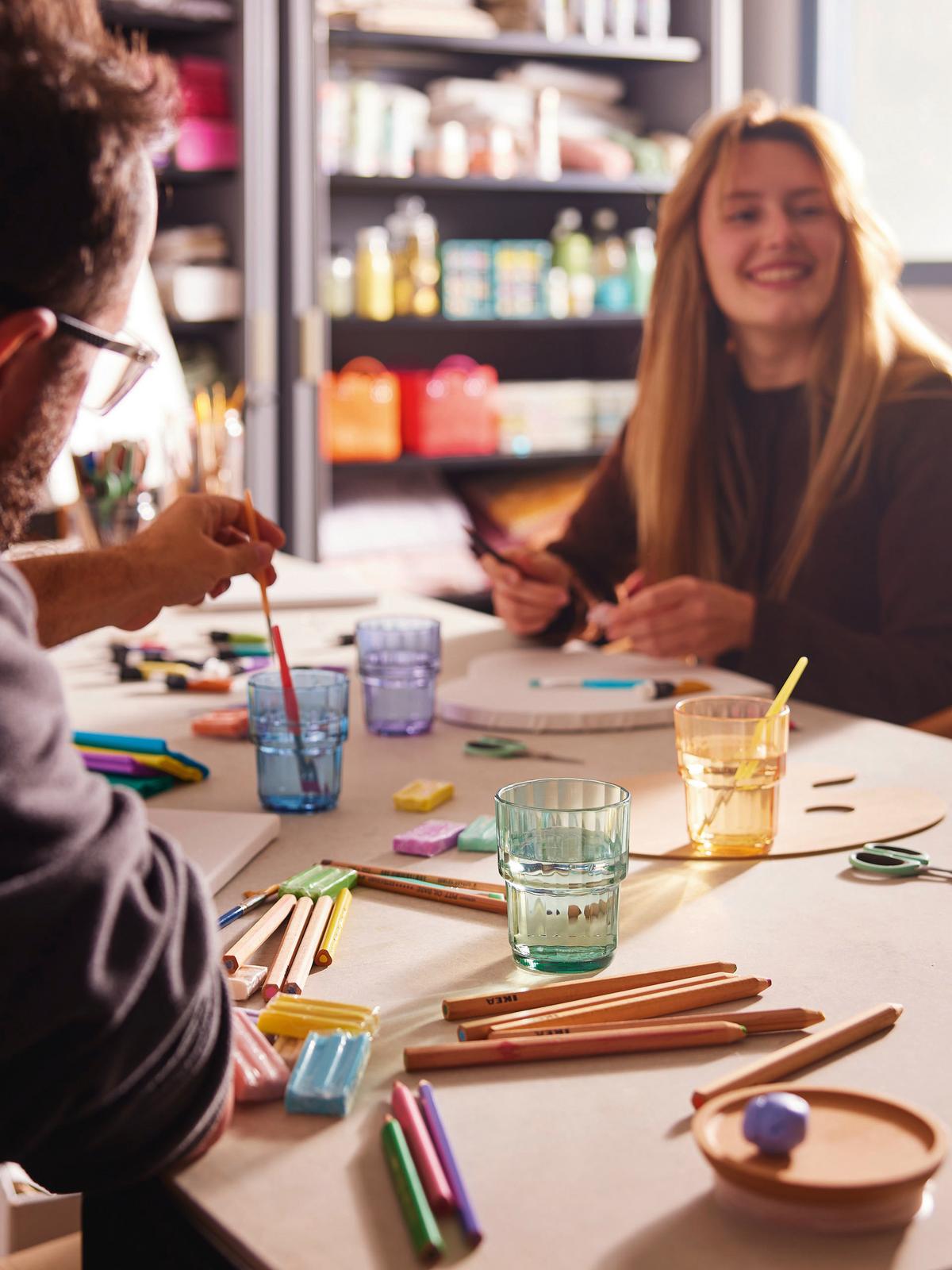 Trinkglas Noelle - Pastellblau/Salbeigrün, Design, Glas (7,7/9,1cm)