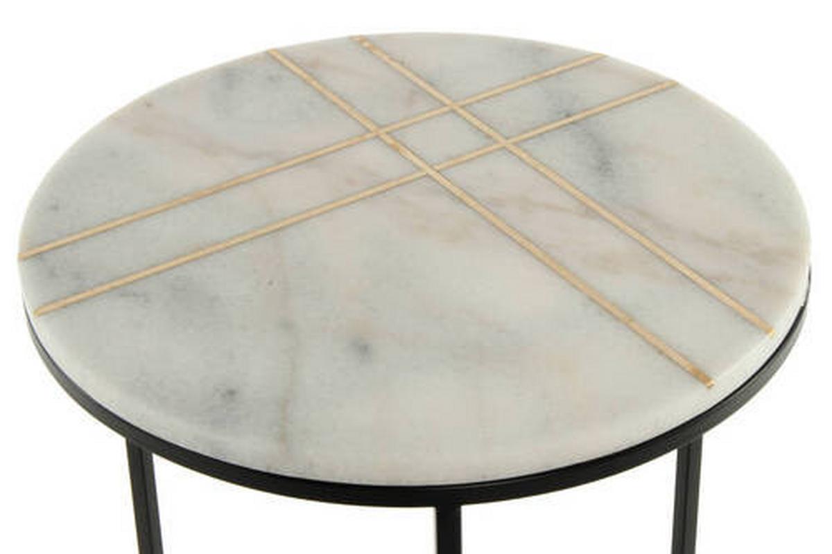 Beistelltisch Rund Mit Marmorplatte Louis, Weiß - Schwarz/Weiß, MODERN, Stein/Metall (44,5/44,5/64cm) - Kayoom