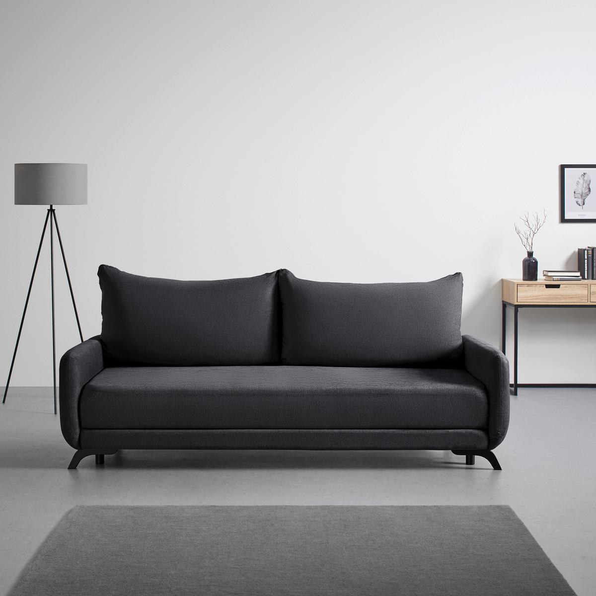Praktická rozkladacia pohovka Oliver, antracit - čierna/farba akácie, Modern, drevo/textil (220/74/93cm) - Bessagi Home